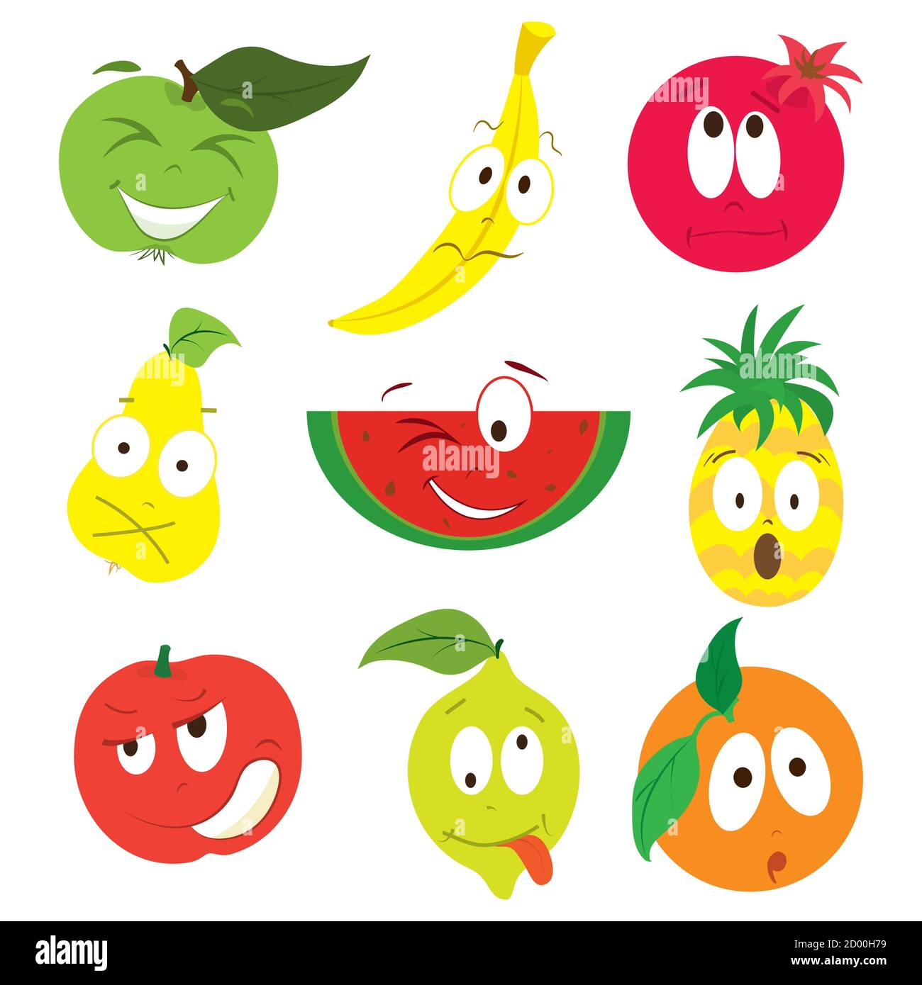 Cartoon Apple, Banana, Pomegranate, Pear, Watermelon, Pineapple, Peach 62D