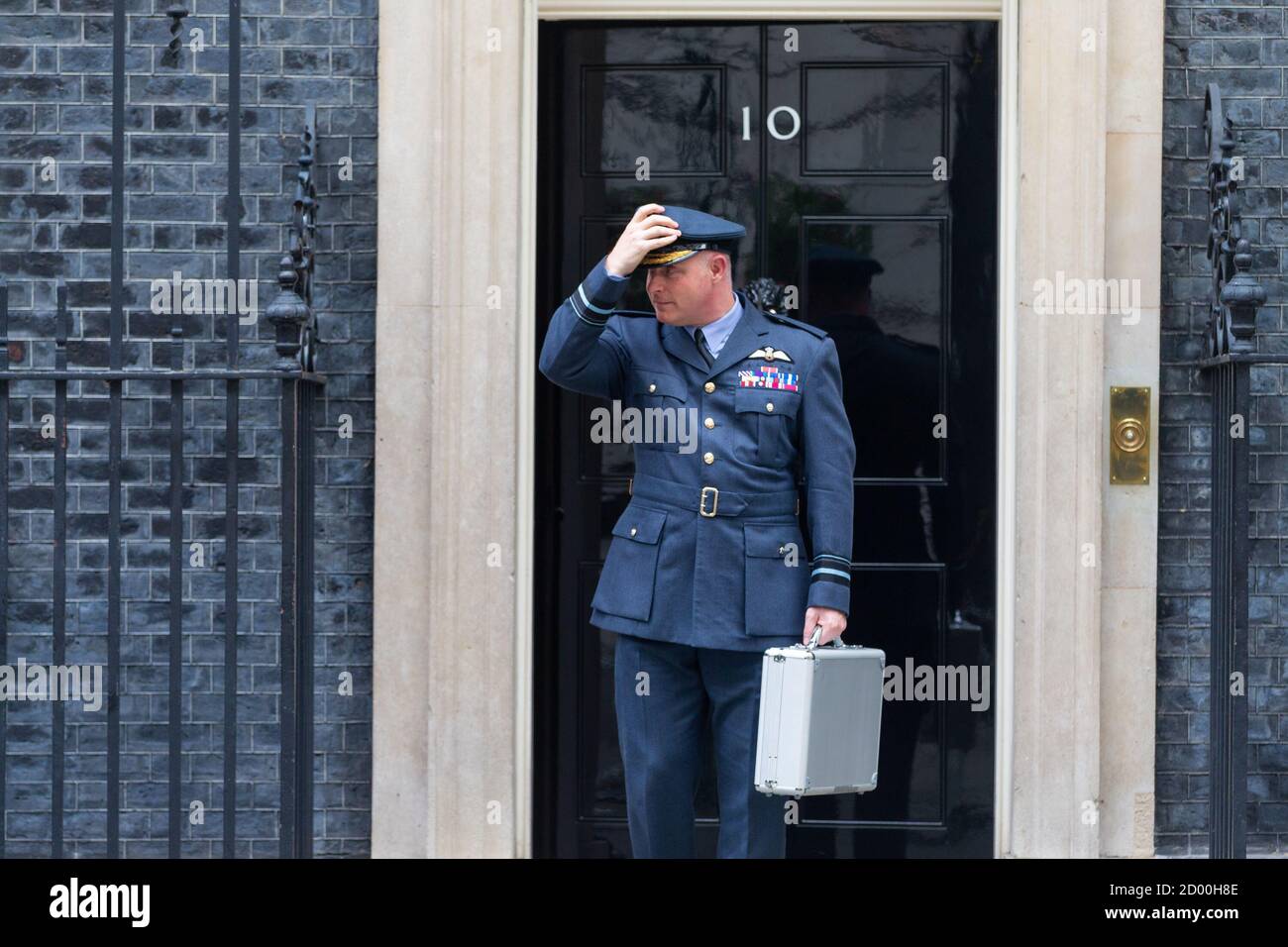 Air Vice-Marshal Harvey Smyth, Head of the UK’s Space Directorate, outside Number 10 Downing Street, Westminster, London, uk Stock Photo