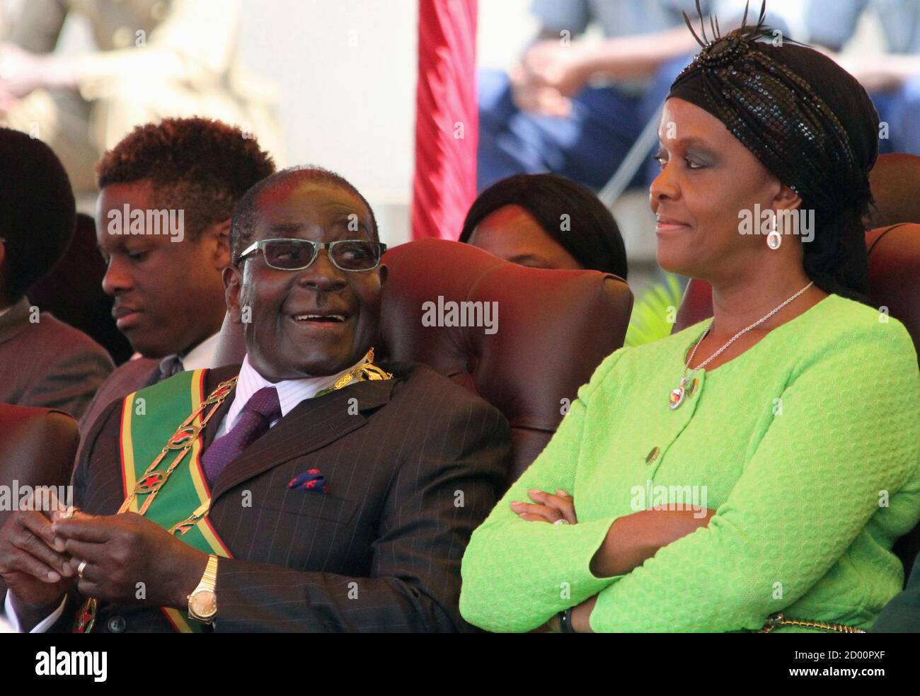 Europa fax underordnet Zimbabwe's President Robert Mugabe and his wife Grace attend a Defence  Force Day rally in Harare, August 12, 2014. Soon after being shoe-horned  into the top ranks of Zimbabwe's ruling party, the