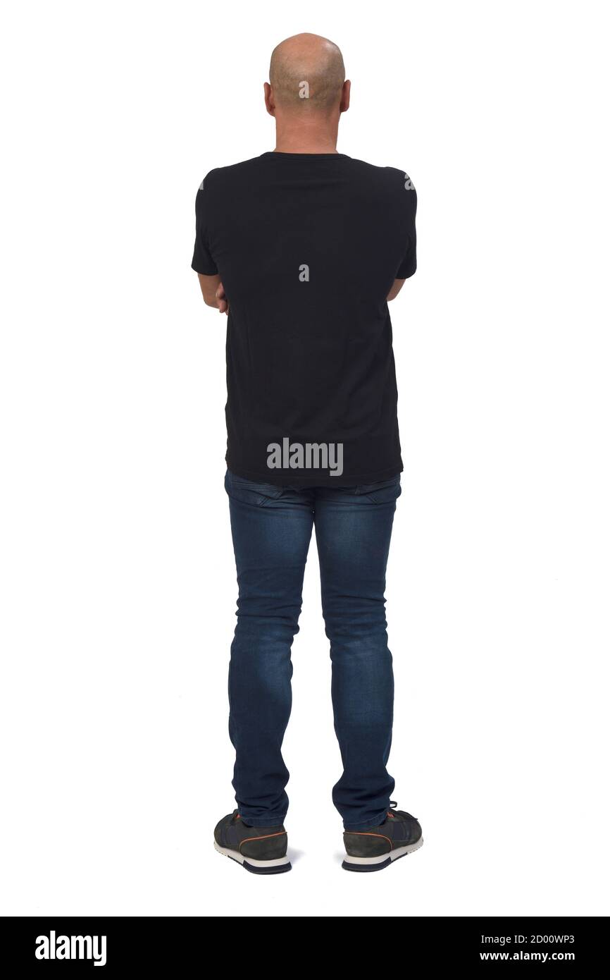rear view of a bald man on white background, arms crossed Stock Photo ...