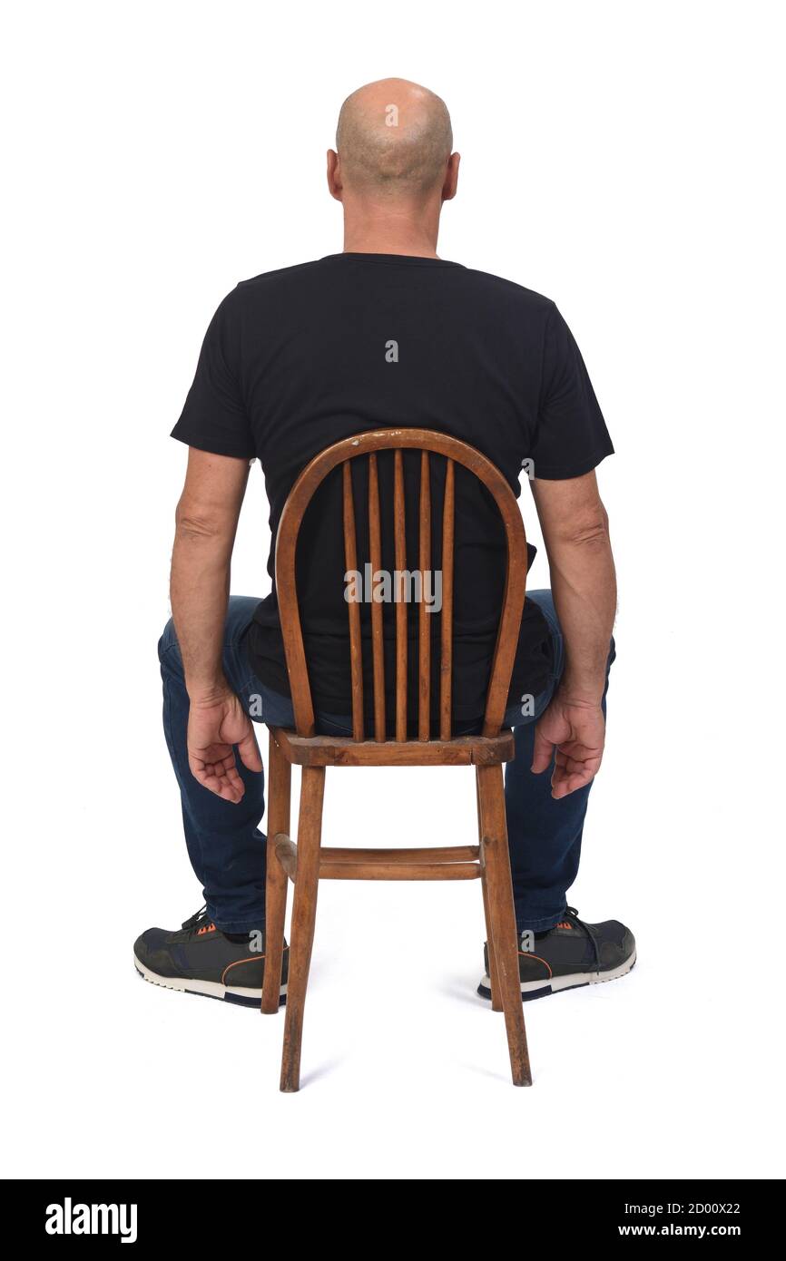 rear view of a bald man sitting on white background Stock Photo - Alamy