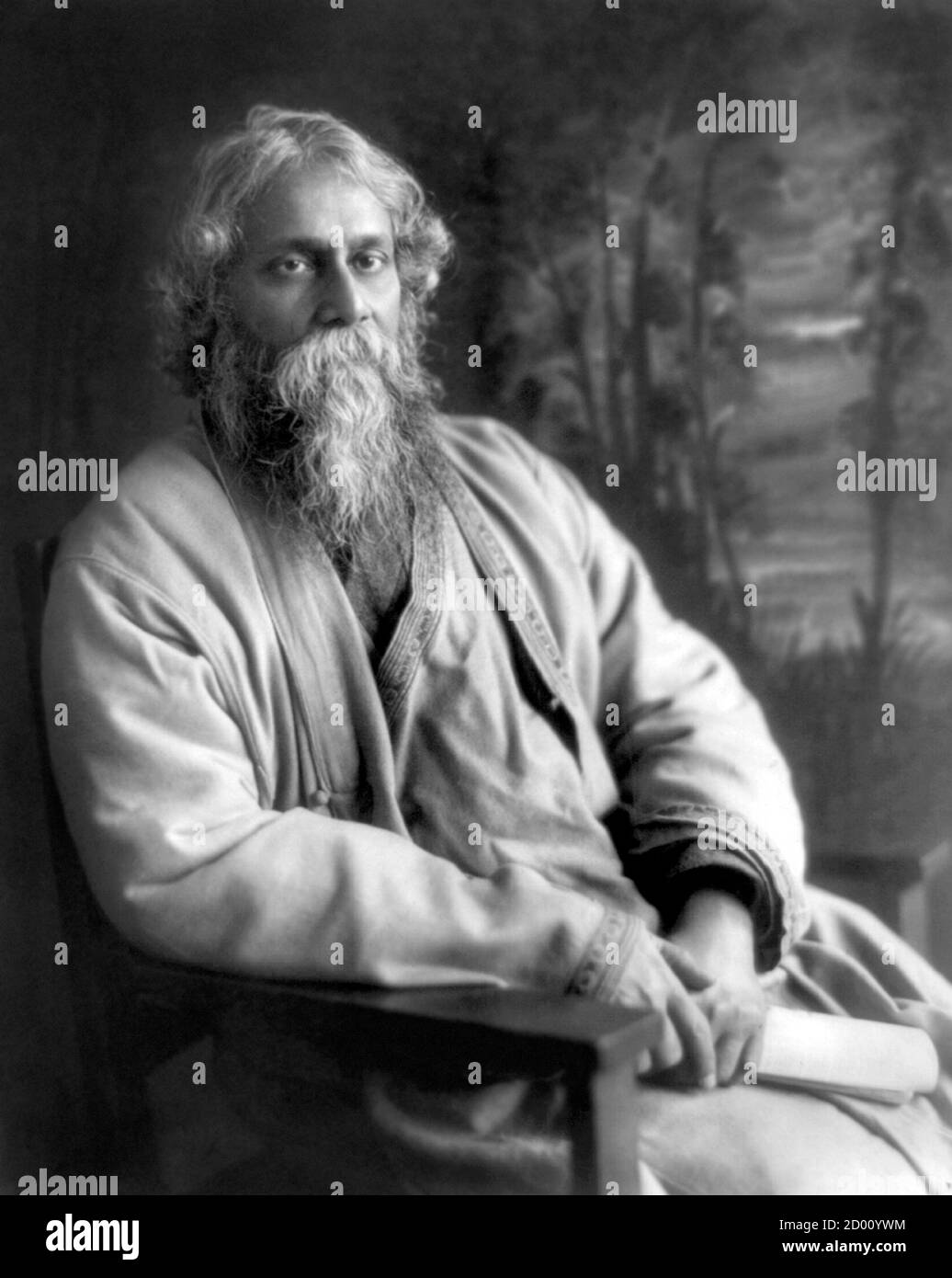 Rabindranath Tagore (born Robindronath Thakur, 1861-1941), portrait of the Bengali artist, painter and composer, c.1917 Stock Photo