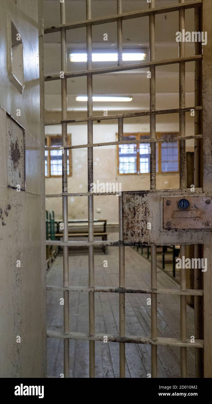 Prison's windows of metal door protect prisoner from inside to escape. Food channel through