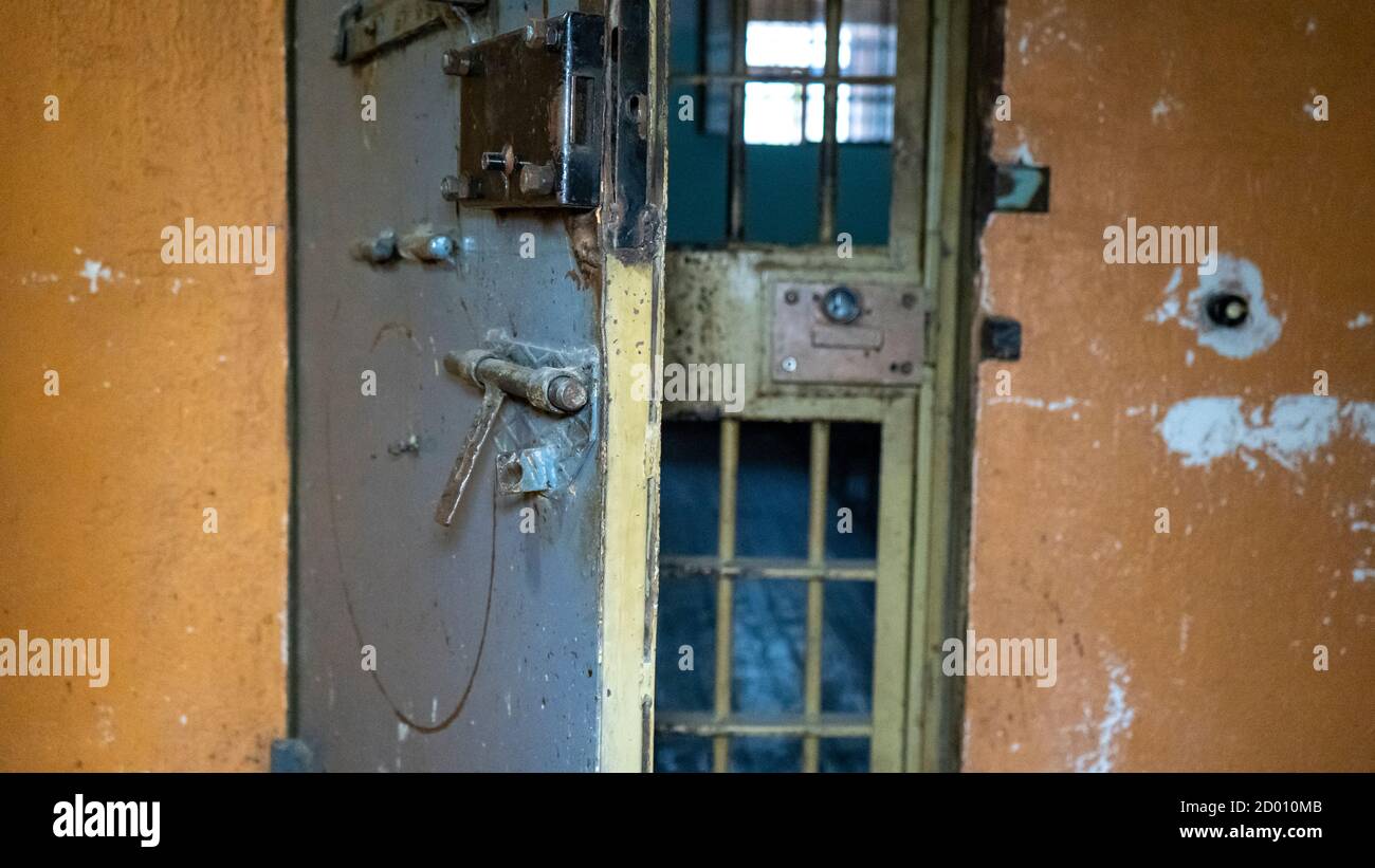 Prison's Windows of Metal Door Protect Prisoner From Inside to Escape. Food Channel Through