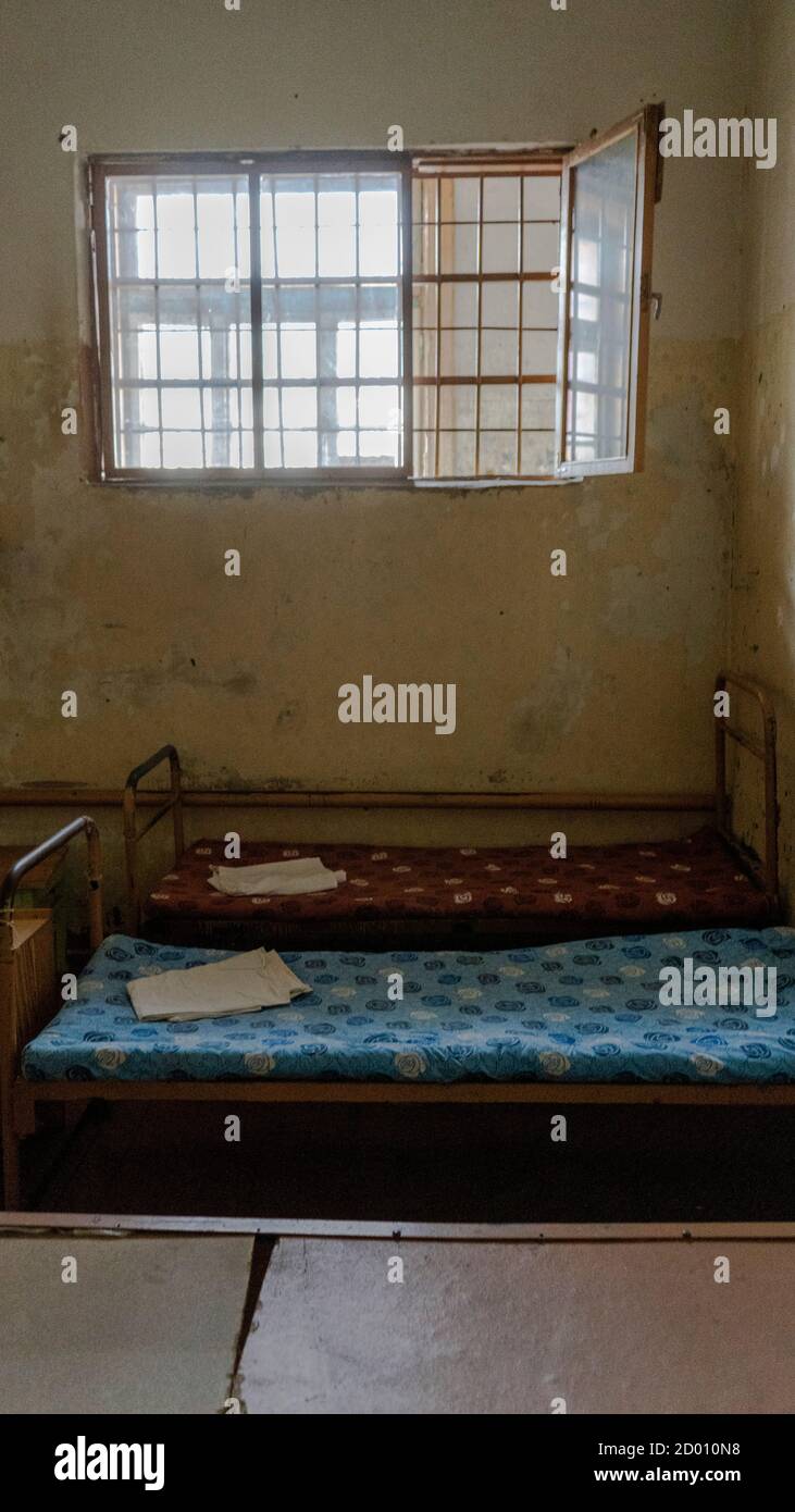 Light Coming in Through Prison Cell Bars Window. Empty Jail Cells