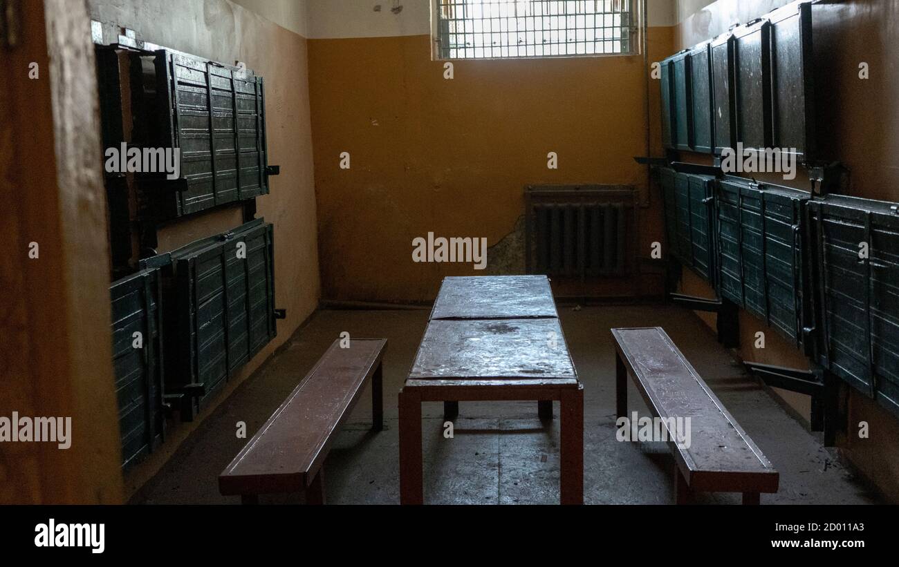 Light Coming in Through Prison Cell Bars Window. Empty Jail Cells