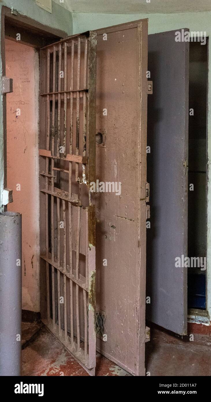 Prison's Windows of Metal Door Protect Prisoner From Inside to Escape. Food Channel Through