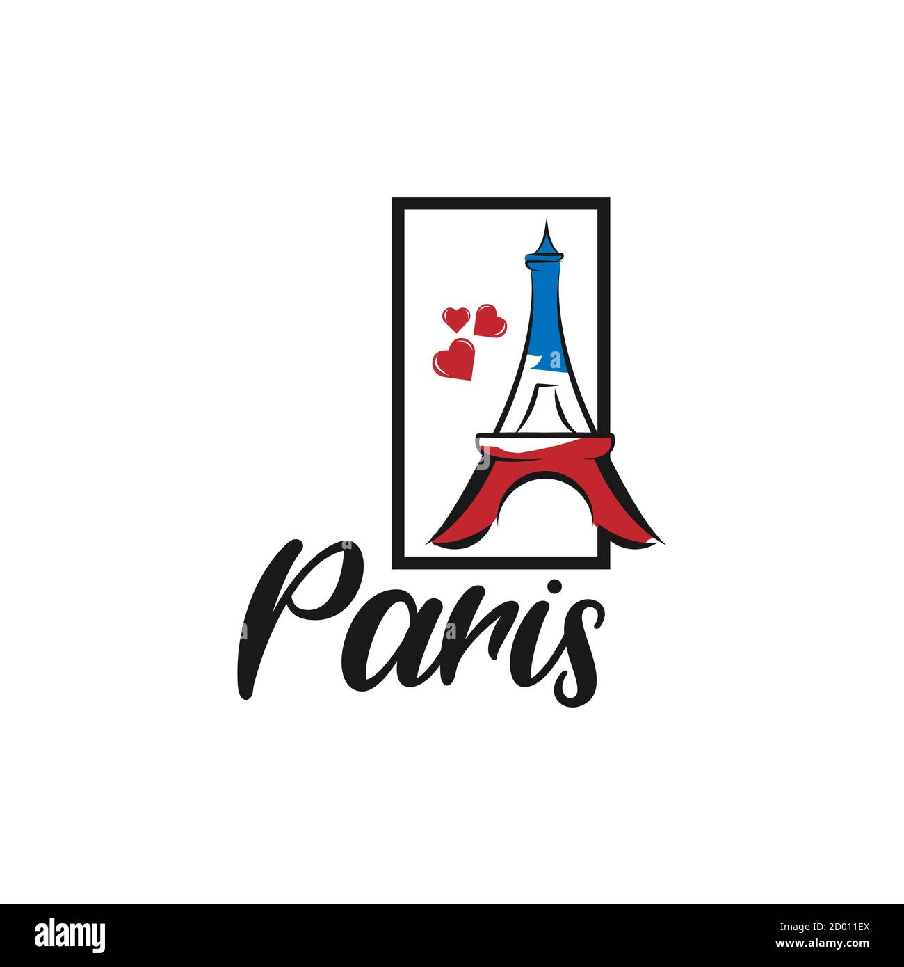 Beautiful hand written text typography design of europe european city paris name logo with red heart suitable for tourism or visit promotion Stock Vector