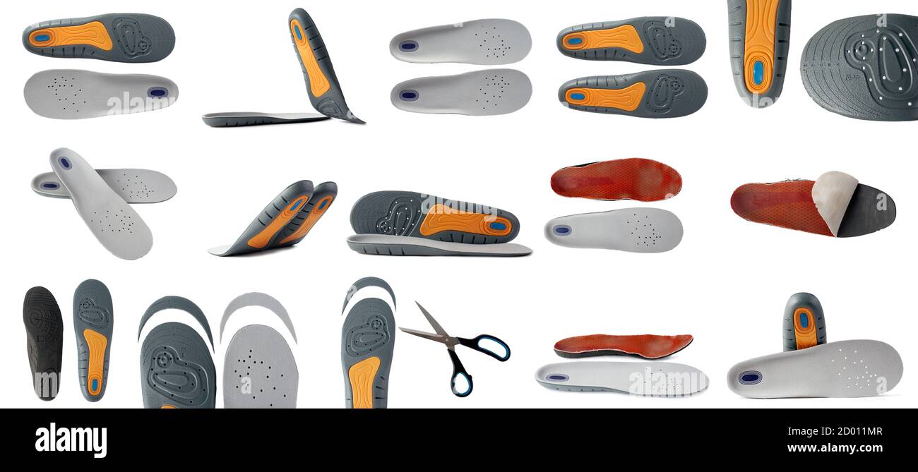 Foam insoles and silicone inserts isolated on white background. Set ...