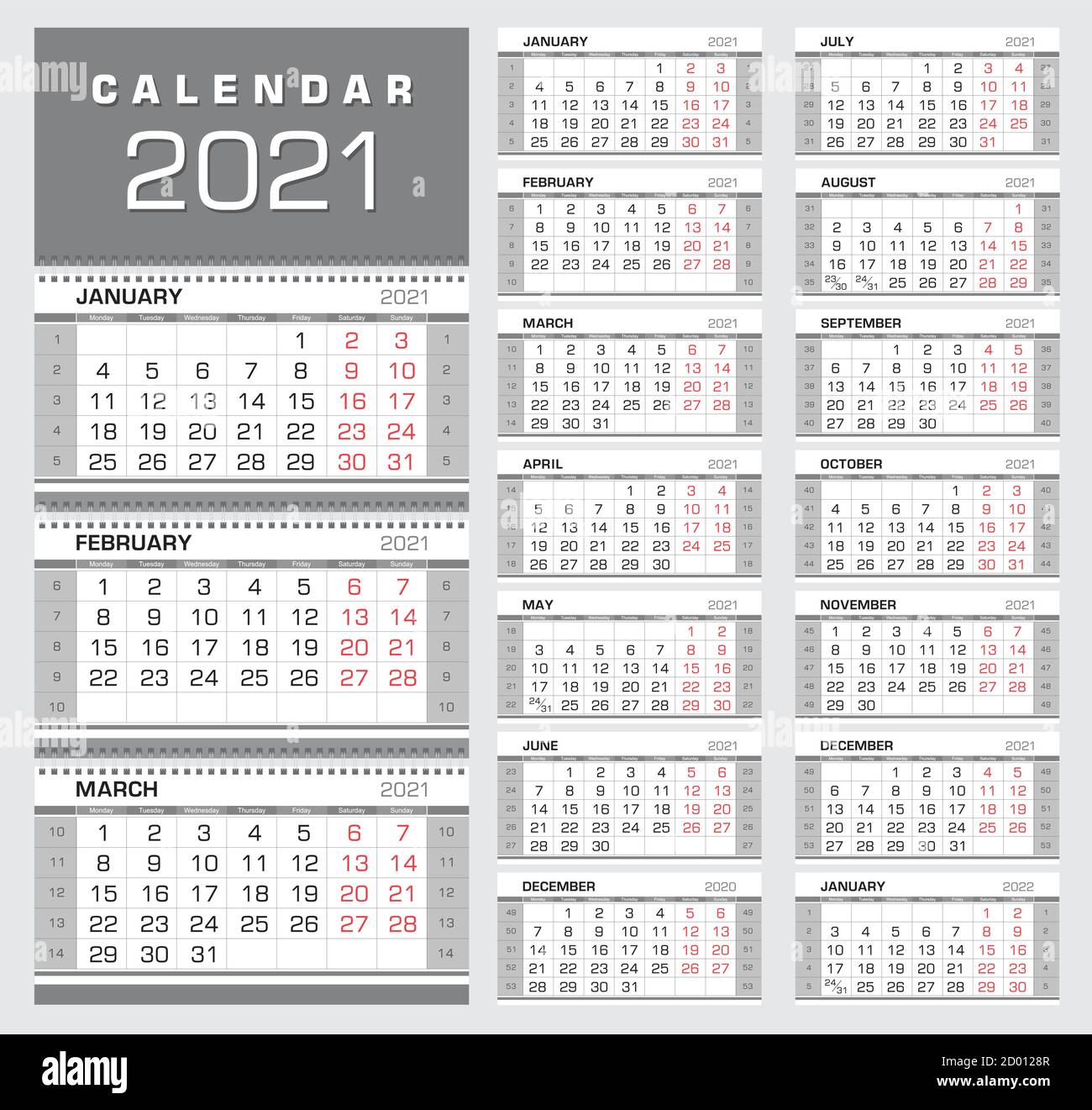 Wall Quarterly Calendar 2021 With Week Numbers Week Start From Monday