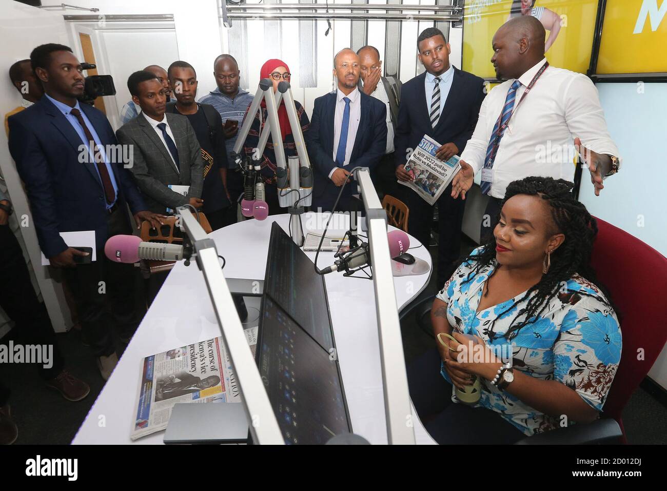 Directors and senior officials of Somalia's Ministry of Information,  Culture and Tourism on a visit to Kiss FM, owned by Radio Africa Group on  11 March 2020. The officials were in Nairobi,