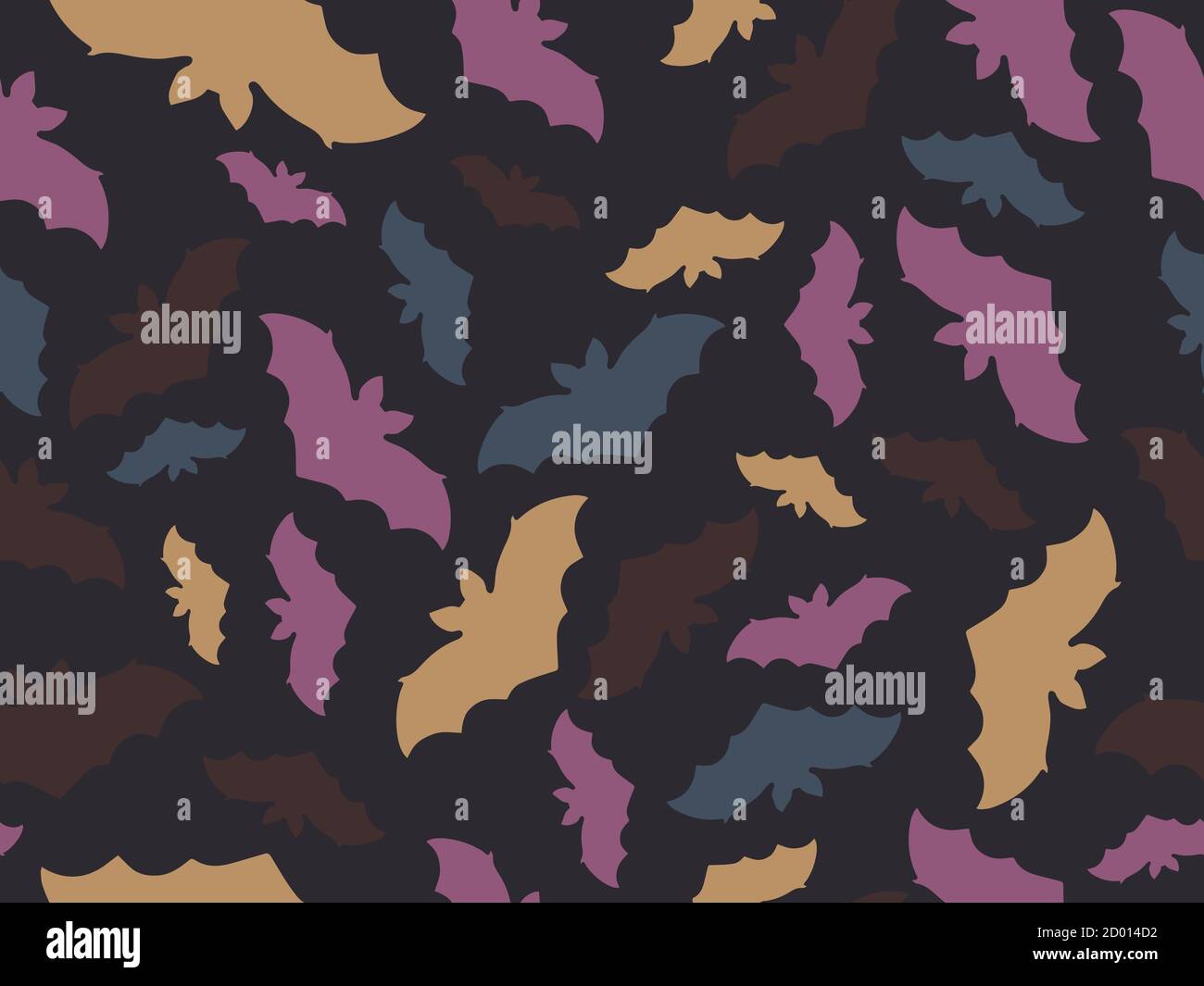 Halloween seamless pattern with flying bats. Festive decor with scary bats. Background for wrapping paper, print, fabric and printing. Vector illustra Stock Vector