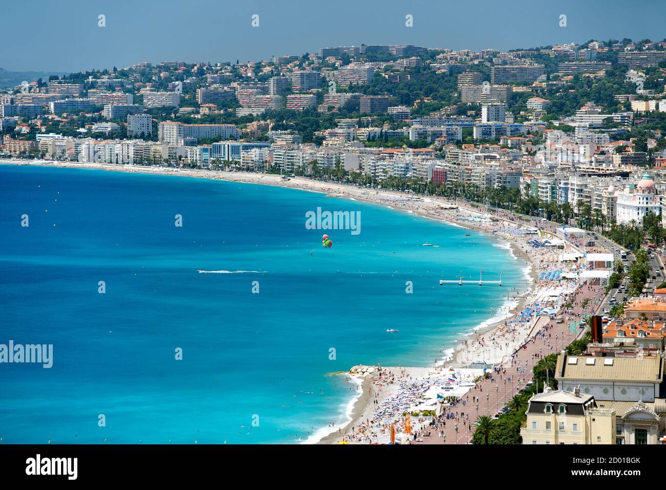 The Baie des Anges (Bay of Angels) in Nice on the French Riviera along the Mediterranean coast in southern France. Stock Photo