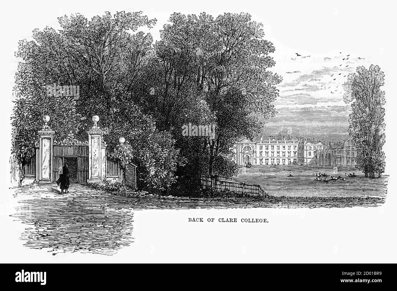 Back of Clare College, Cambridge, Cambridgeshire, England Victorian Engraving, 1840 Stock Photo