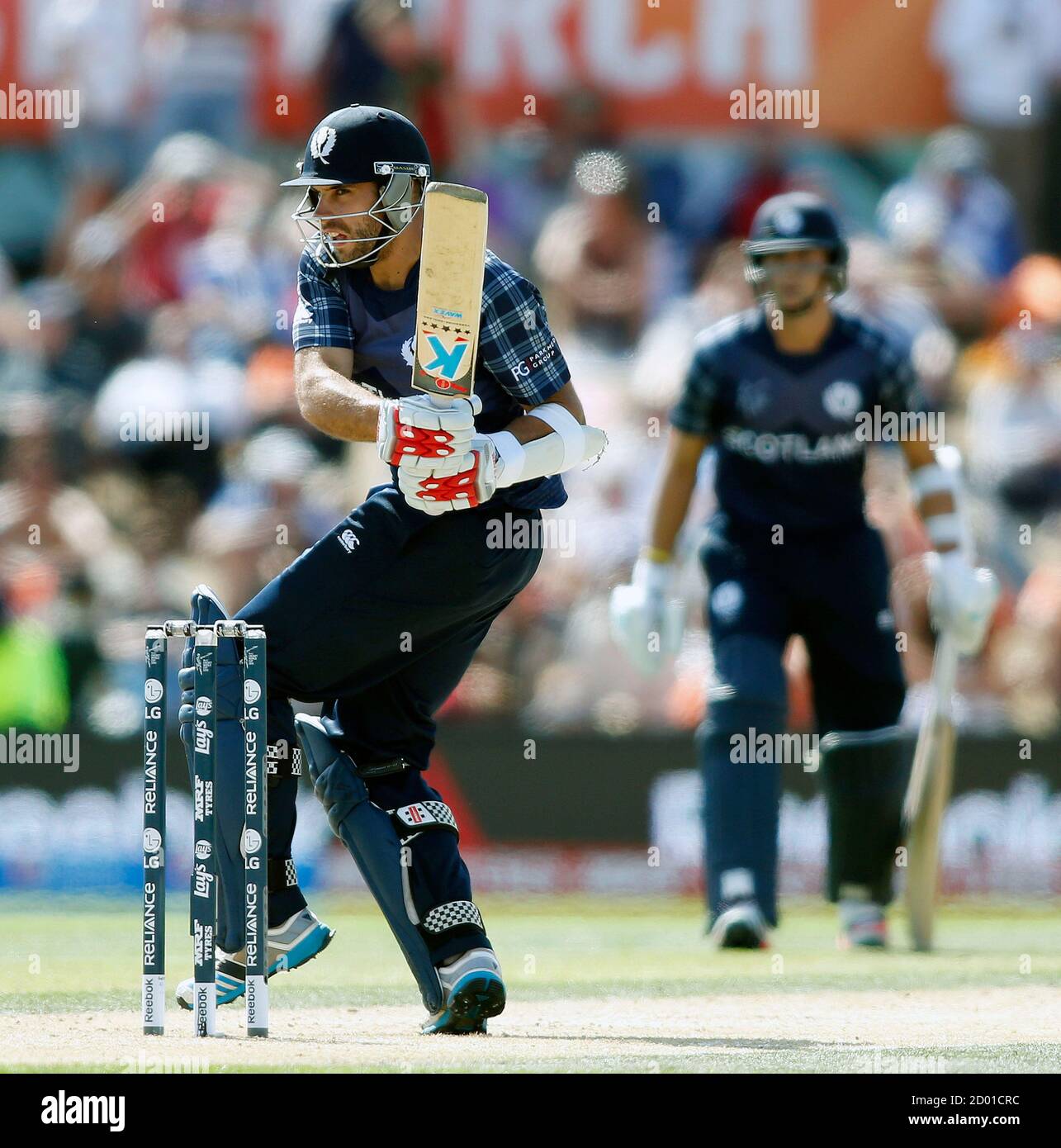 Scotland's Kyle Coetzer follows the ball flight during their Cricket World Cup match against England in Christchurch, February 23, 2015.    REUTERS/Nigel Marple   (NEW ZEALAND - Tags: SPORT CRICKET) Stock Photo