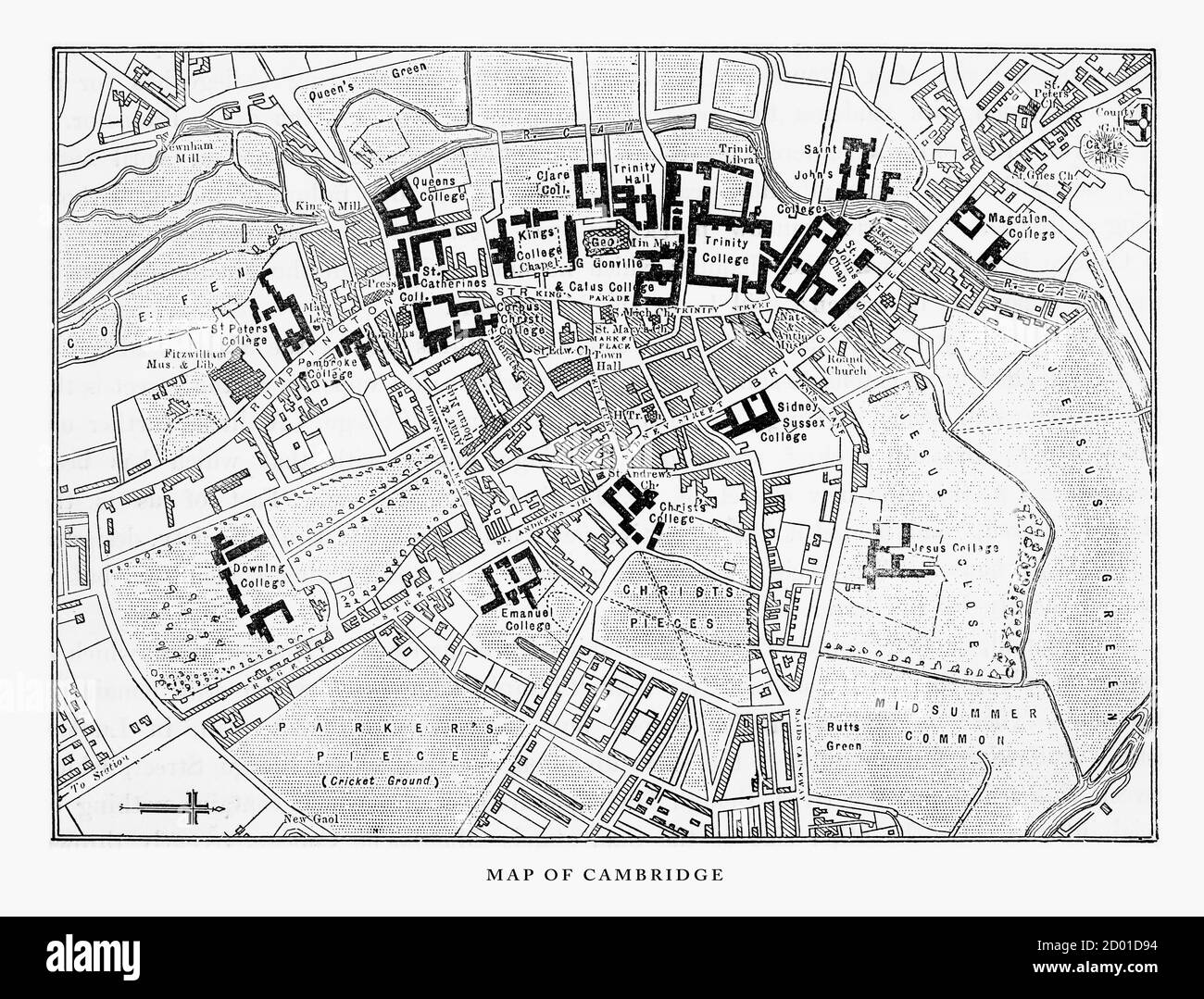 Map of Cambridge, Cambridgeshire, England Victorian Engraving, 1840 Stock Photo