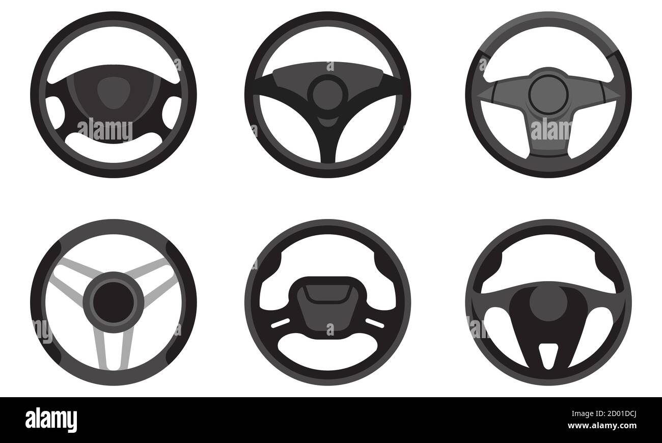 Set of different steering wheels. Car parts in flat style. Stock Vector