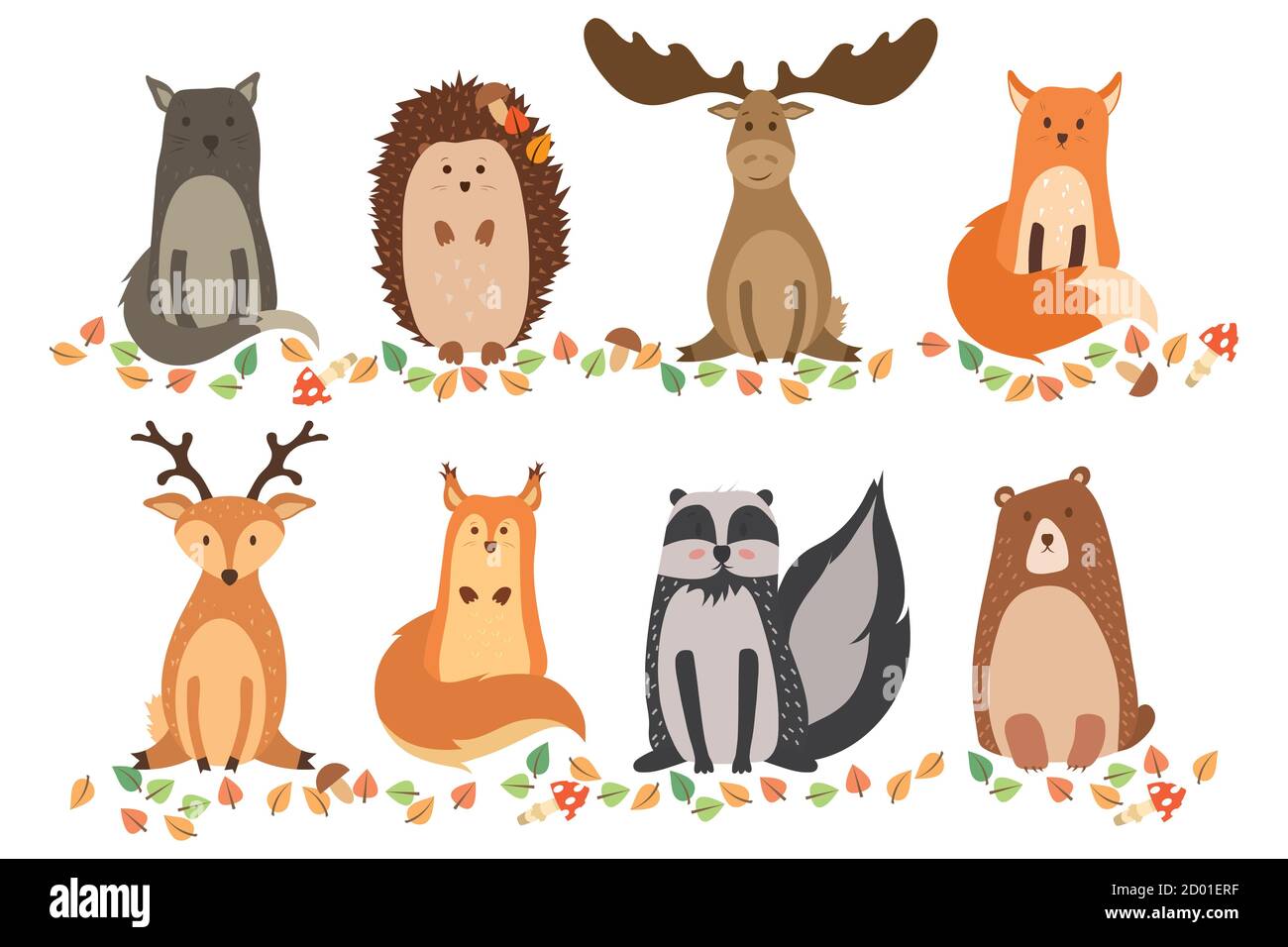 A set of cute animals on a white background isolated. Vector ...
