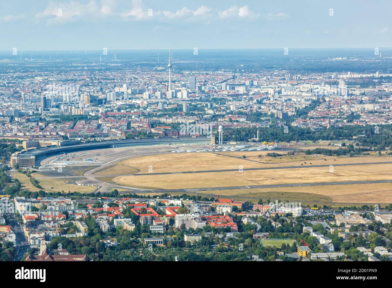Berlin, Germany - August 19, 2020: Former Berlin Tempelhof Airport aerial view photo in Germany. Stock Photo