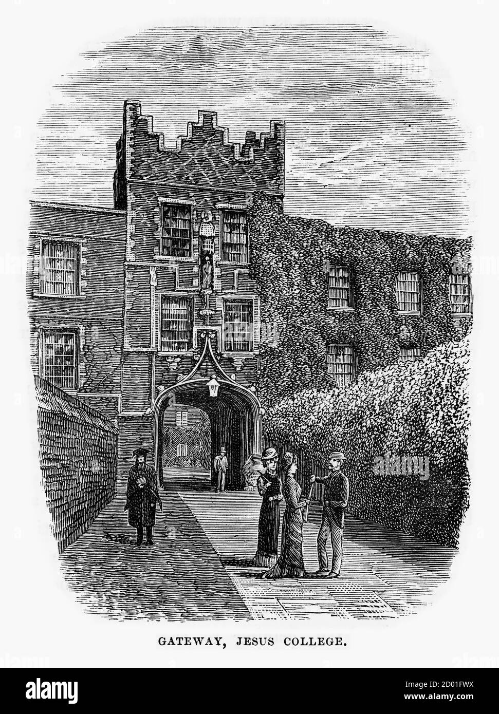 Gateway, Jesus College, Cambridge, Cambridgeshire, England Victorian Engraving, 1840 Stock Photo