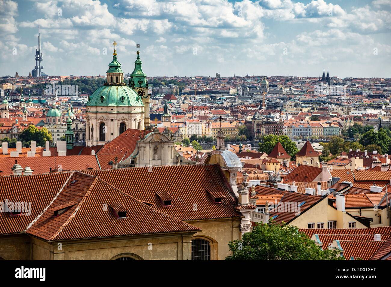 Views of Prague featuring dome of St. Nicholas Church in Little Quarter, Prague, Czech Republic Stock Photo