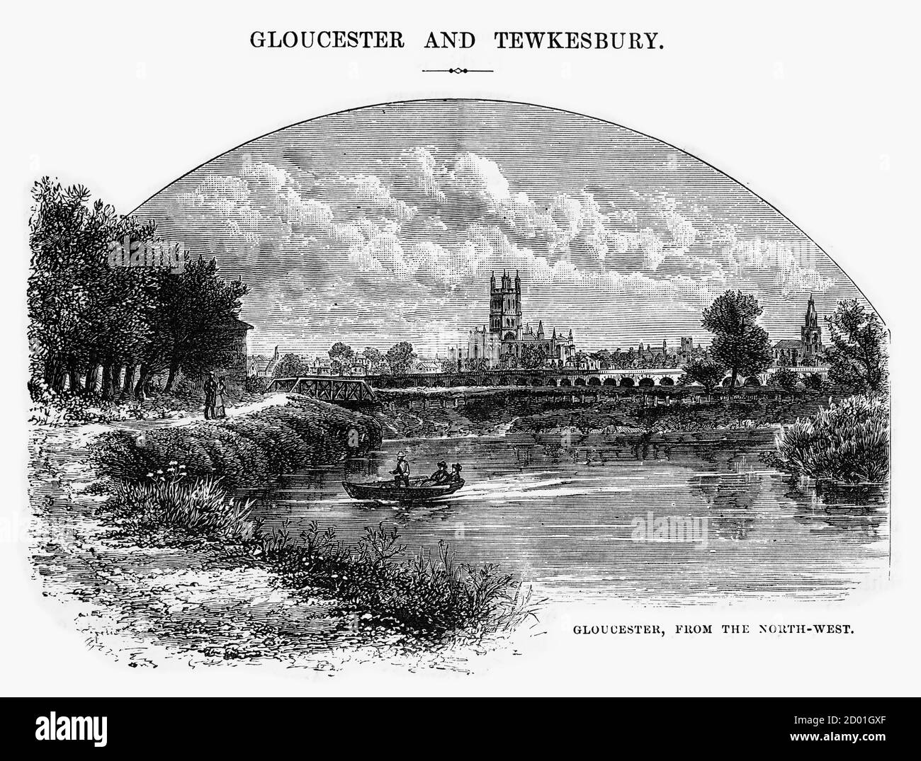 Gloucester from the North-West, Gloucestershire, England Victorian Engraving, 1840 Stock Photo