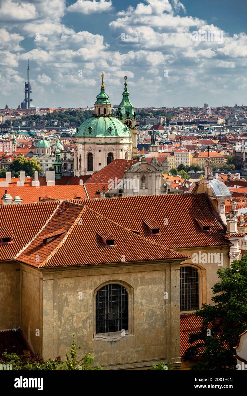 Views of Prague featuring dome of St. Nicholas Church in Little Quarter), Prague, Czech Republic Stock Photo