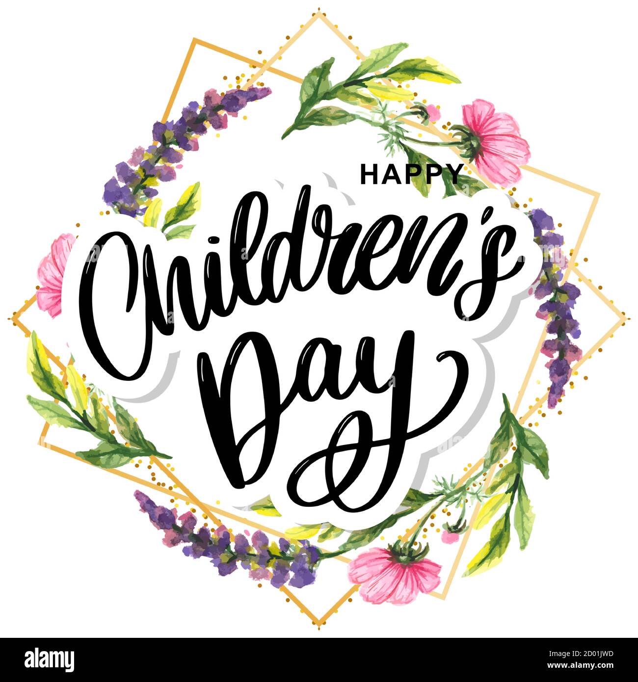 happy children's day, cute vector greeting card with funny letters in  scandinavian style and cartoon landscape Stock Vector Image & Art - Alamy