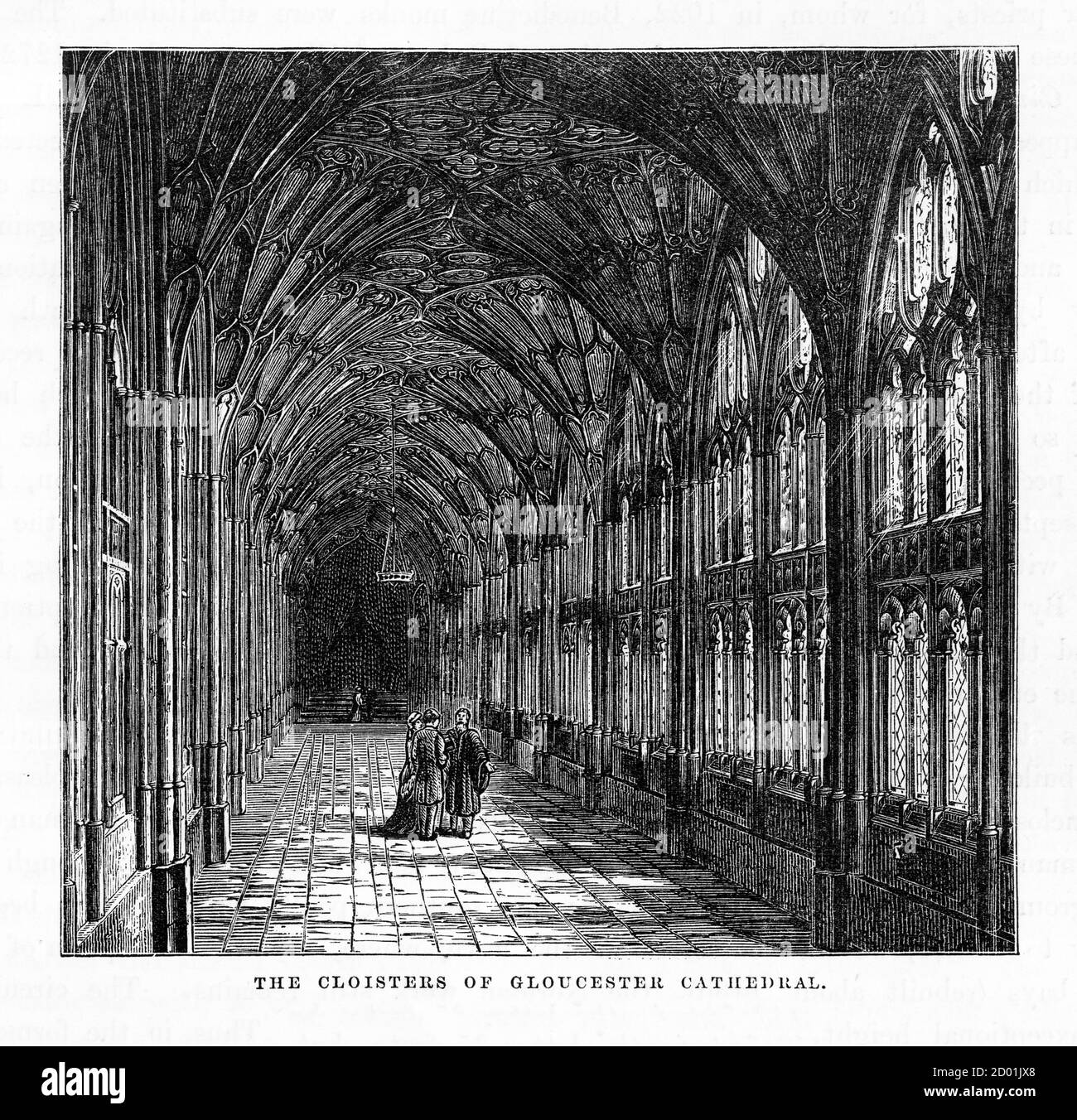 Cloisters of Gloucester Cathedral, Gloucestershire, England Victorian Engraving, 1840 Stock Photo