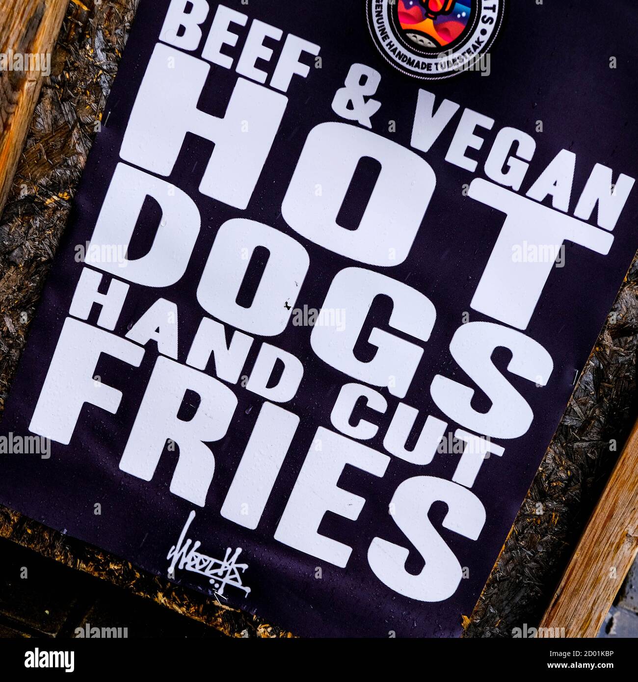 London UK, October 02 2020, Vegan Restaurant Sign Board Attracting Customers During Coronavirus hospitality Industry Trade Downturn Stock Photo