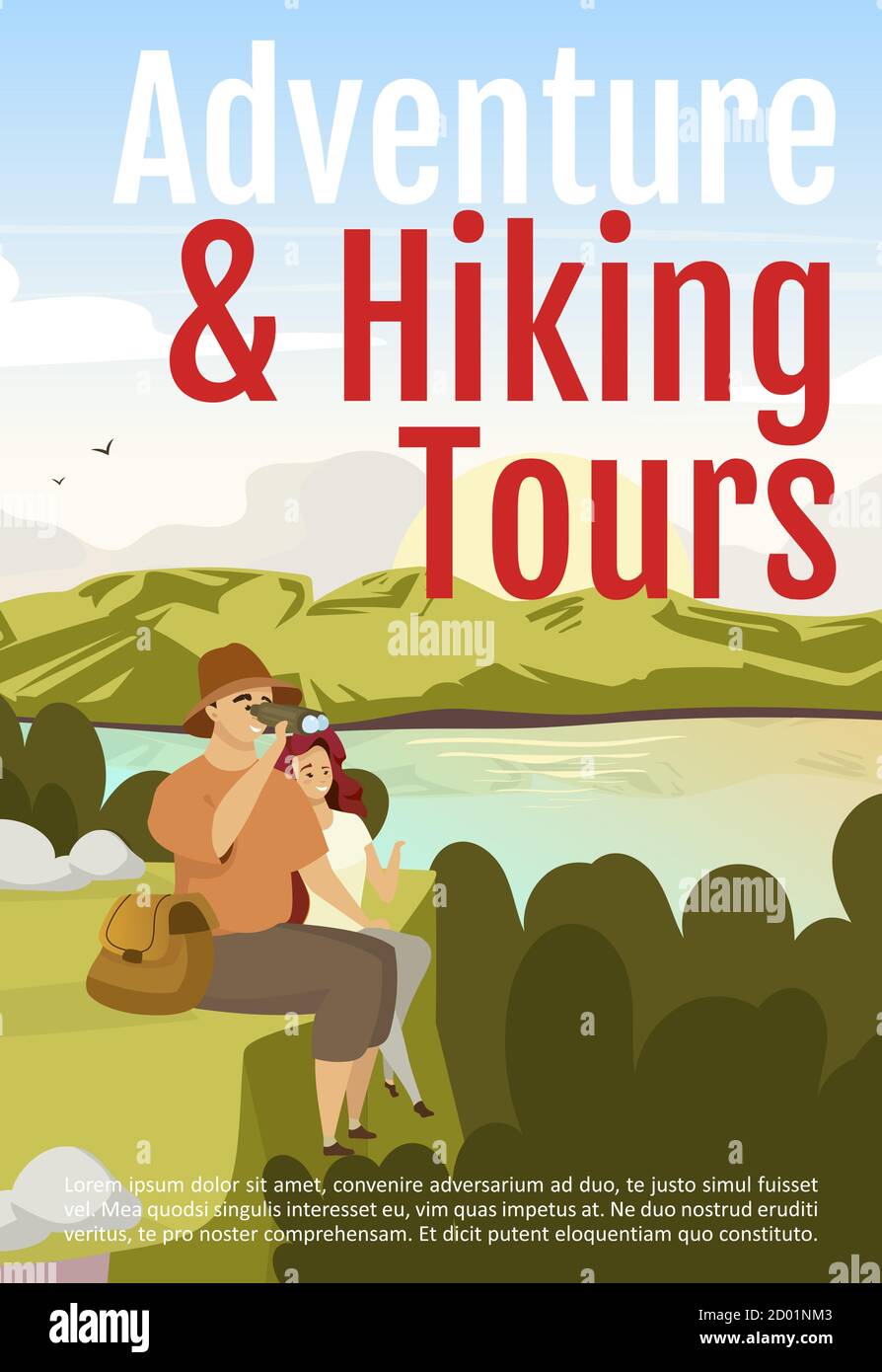 Adventure and hiking tours brochure template. Flyer, booklet, leaflet