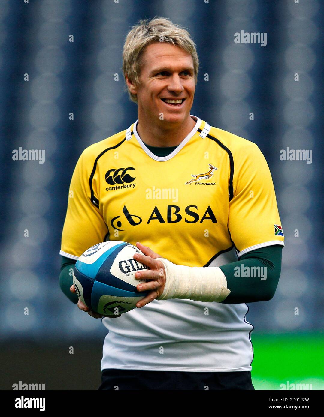 South Africa's Jean De Villiers holds a ball during their 'Captain's Run'  training session, ahead of their Autumn Test rugby union match against  Scotland, at Murrayfield Stadium in Edinburgh, Scotland November 16,