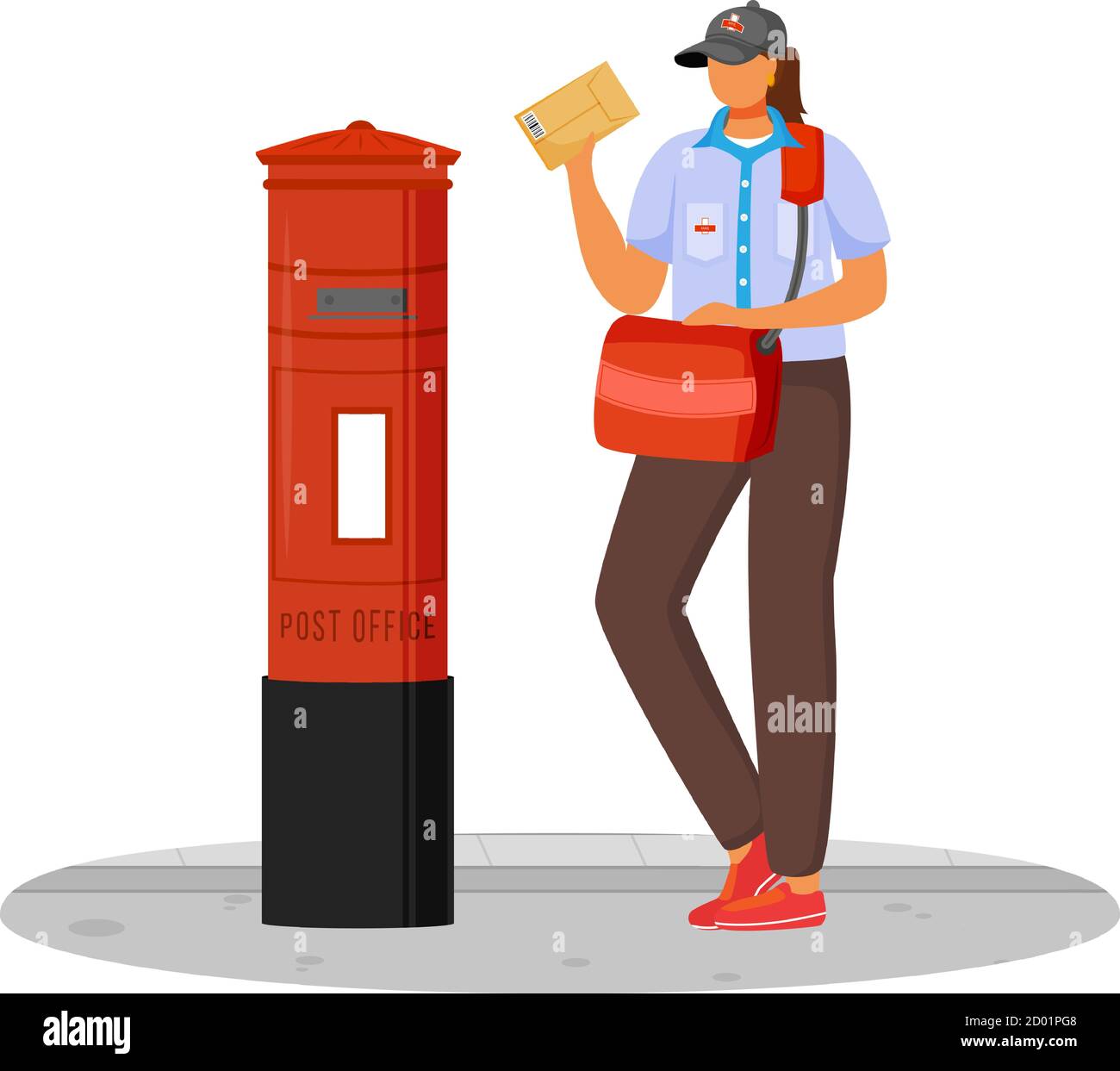 Post office female worker flat color vector illustration. Woman with