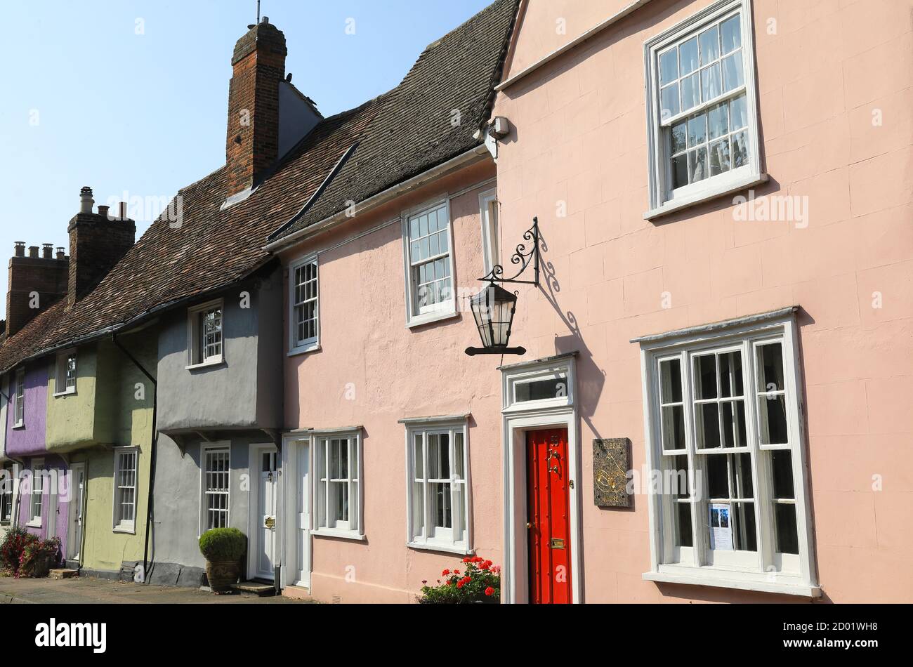 Pretty and historic Church Street in the Essex town of Saffron Walden
