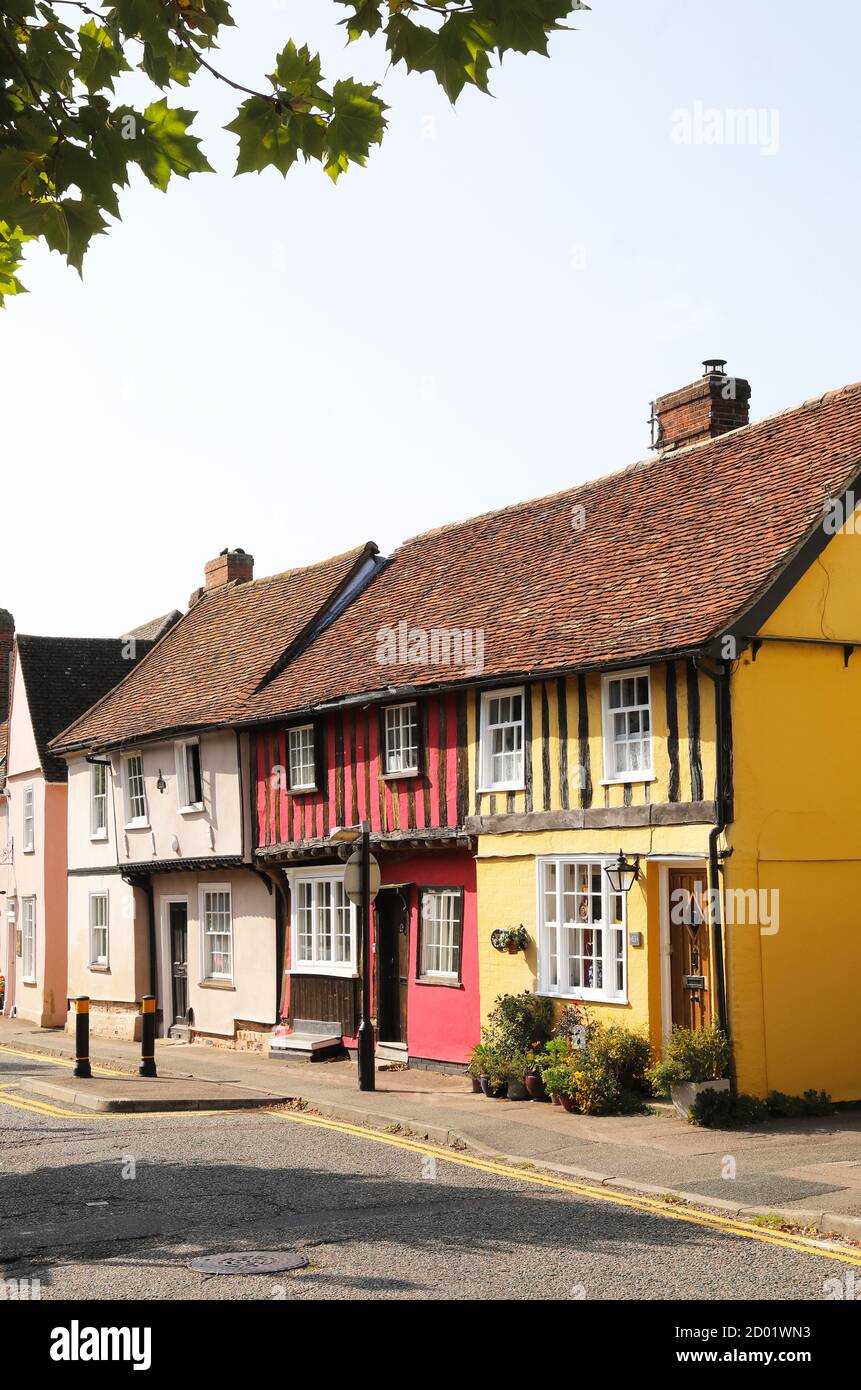 Pretty and historic Church Street in the Essex town of Saffron Walden