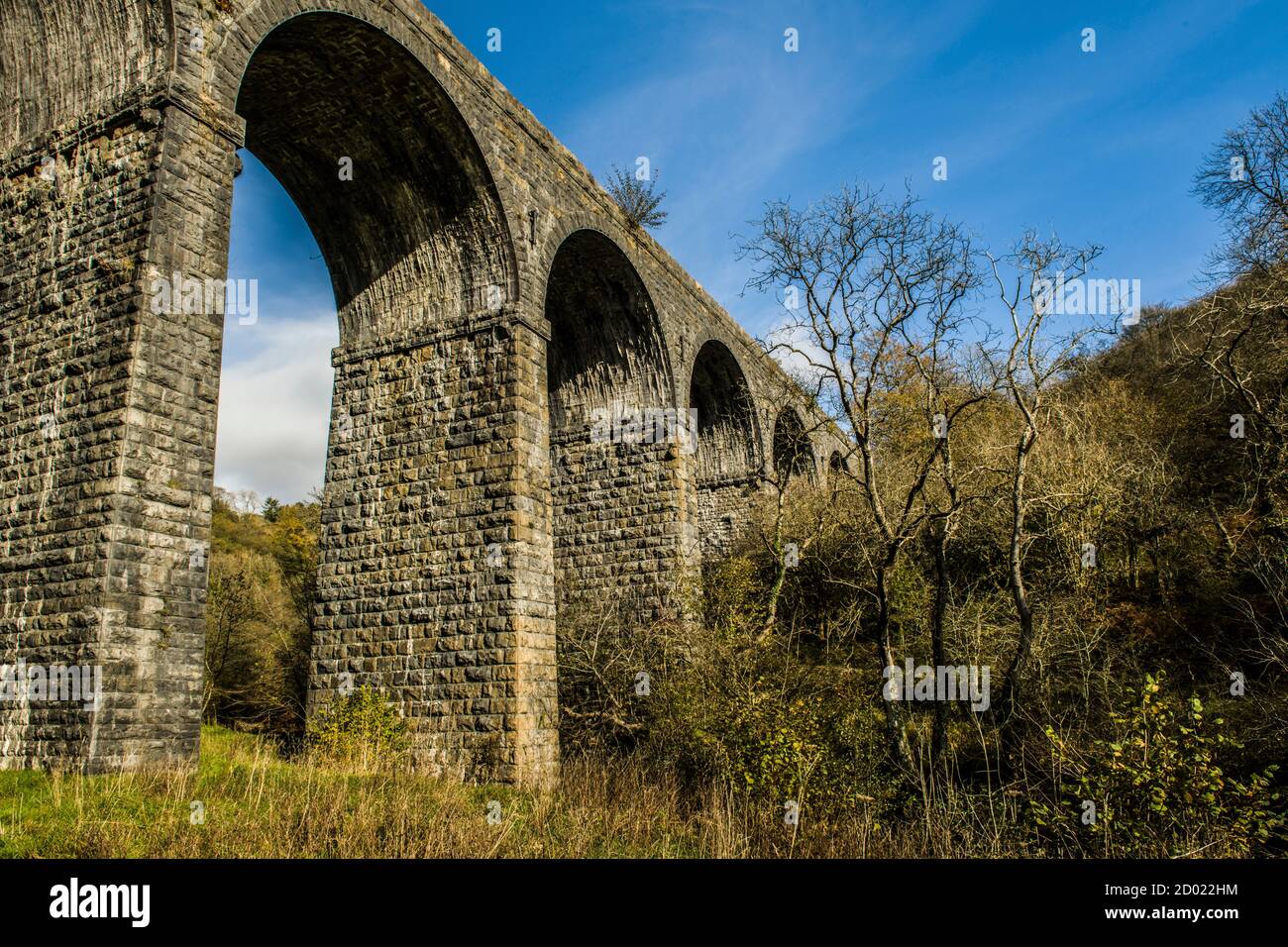 Pontsarn Viaduct, now disused, but previously was the railwat bridge that carried the trains over to and beyond Merthyr Tydfil from Brecon and beyond,. Stock Photo