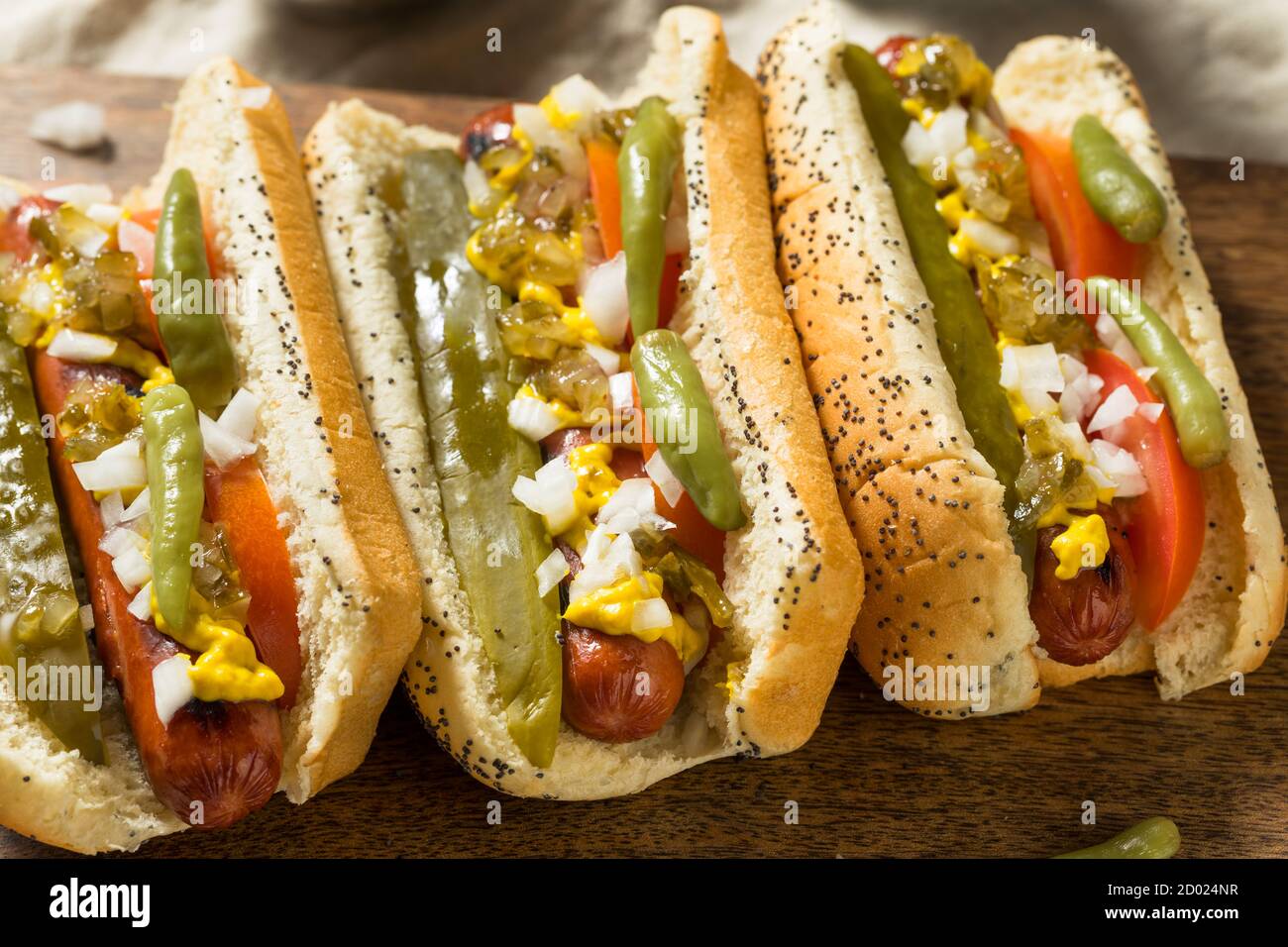 Homemade Chicago Style Hot Dogs with Mustard Relish Onion and PIckle