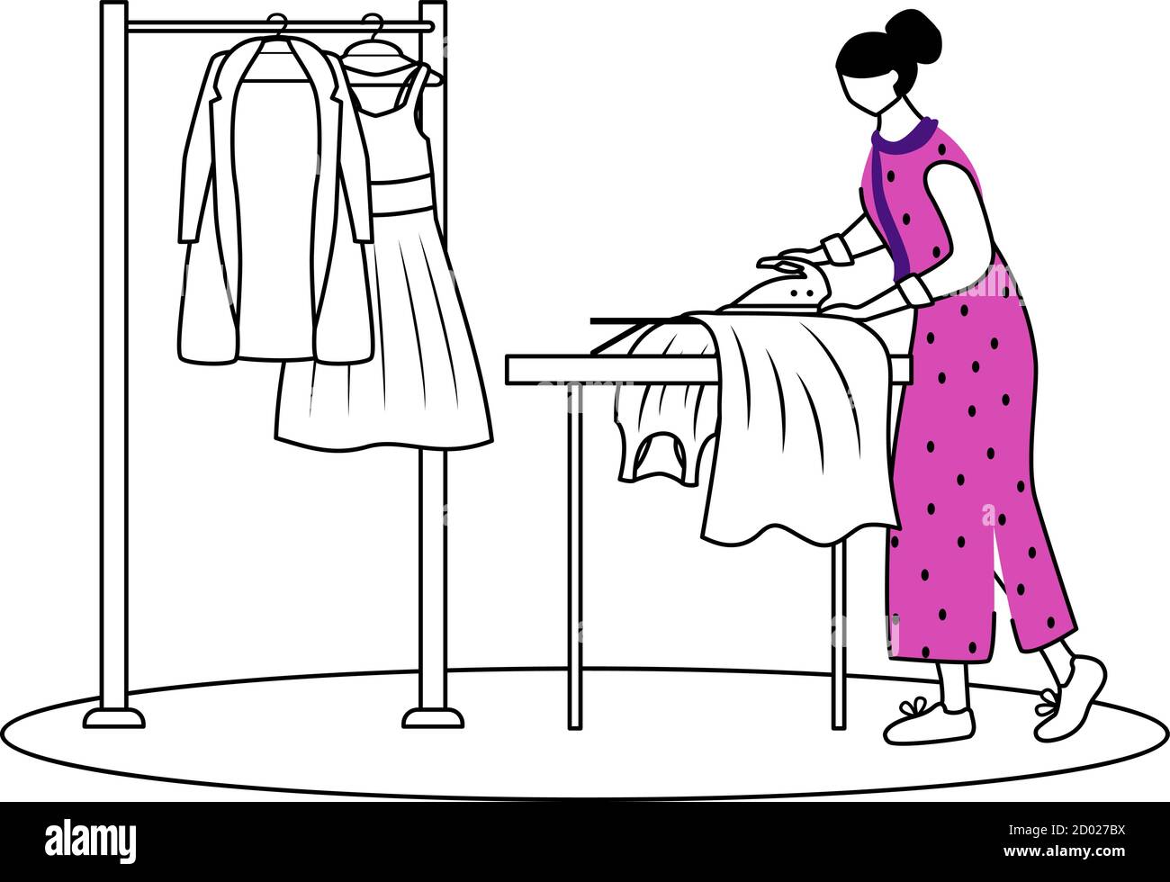 Ironing dresses, jackets flat contour vector illustration. Preparing  clothes for fashion show. Designer assistant isolated cartoon outline  character Stock Vector Image & Art - Alamy