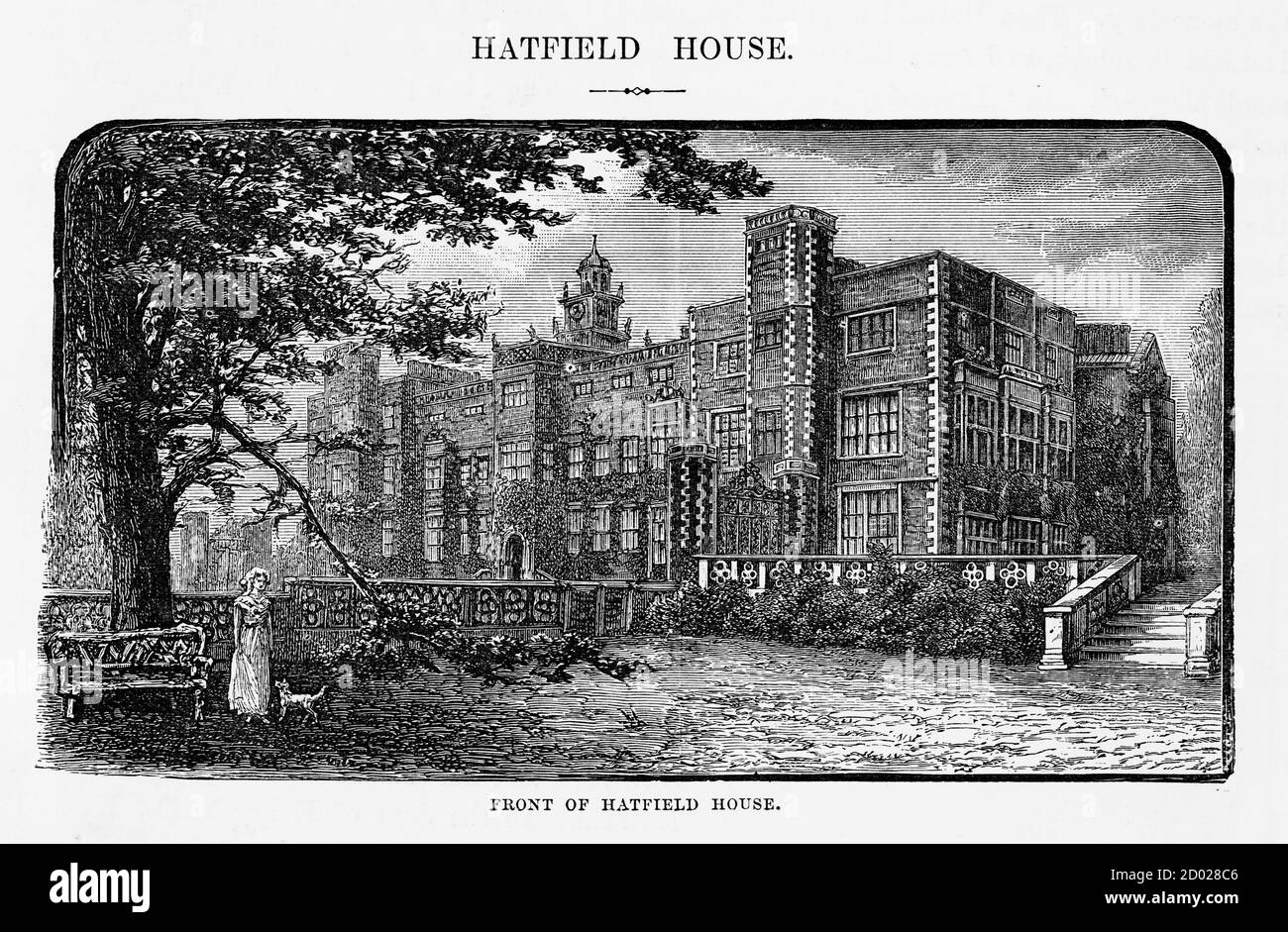 Hatfield, Front of Hatfield House, Hertfordshire, England Victorian Engraving, 1840 Stock Photo