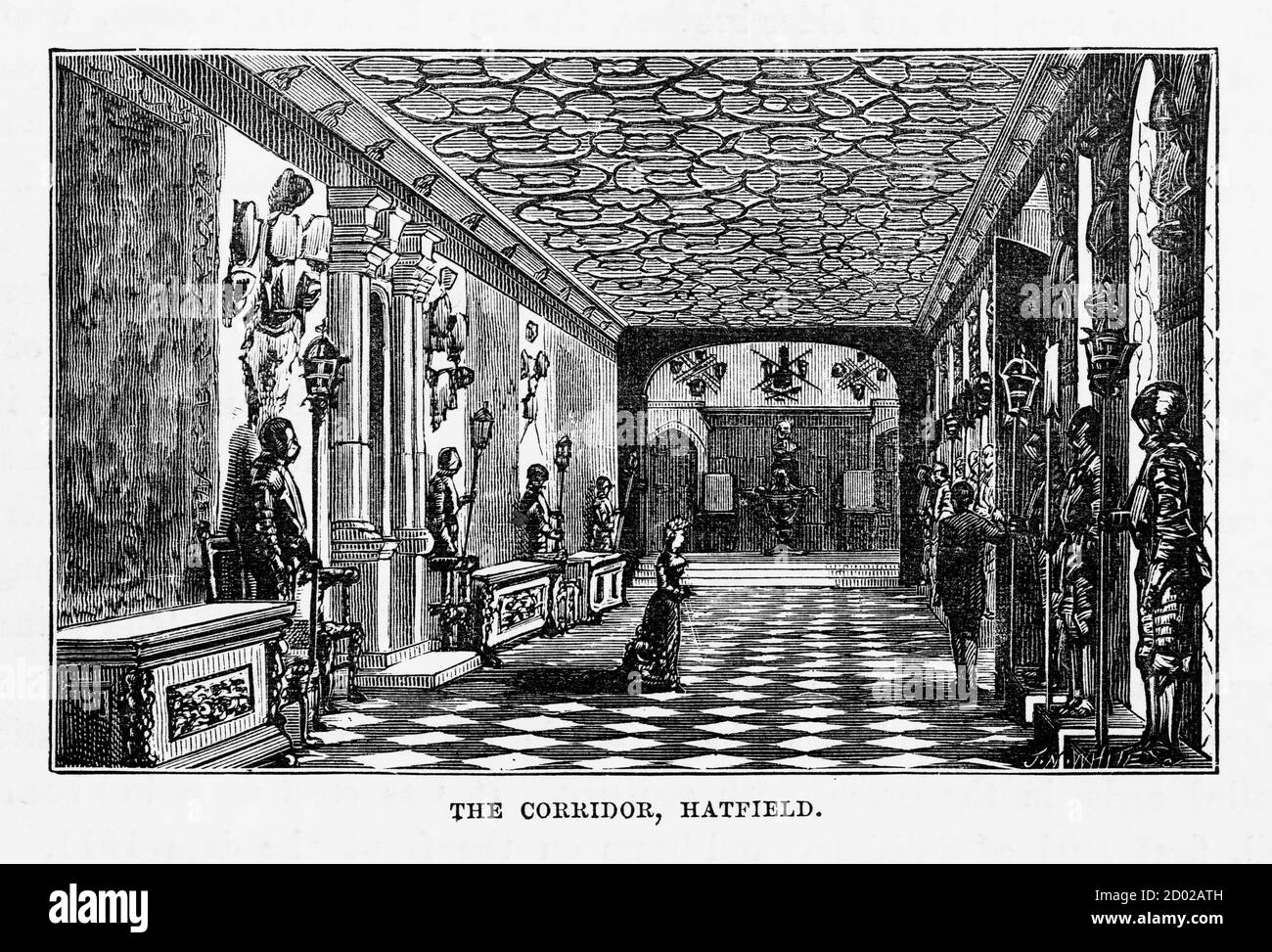 Hatfield, The Corridor, Hatfield House, Hertfordshire, England Victorian Engraving, 1840 Stock Photo