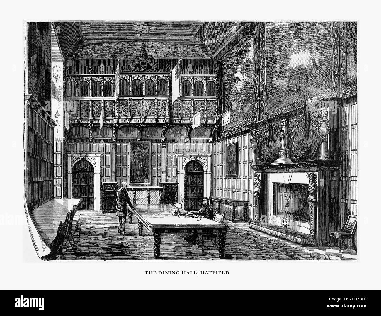 Hatfield, The Dining Hall, Hatfield House, Hertfordshire, England Victorian Engraving, 1840 Stock Photo