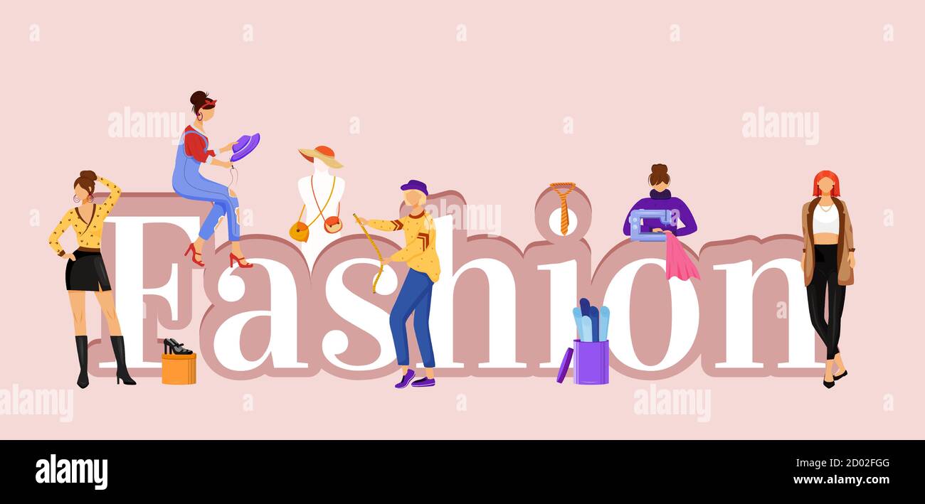 Fashion concepts flat color vector banner. Catwalk models and assistants. Isolated typography with tiny characters. Designing Stock Vector Image & Art -