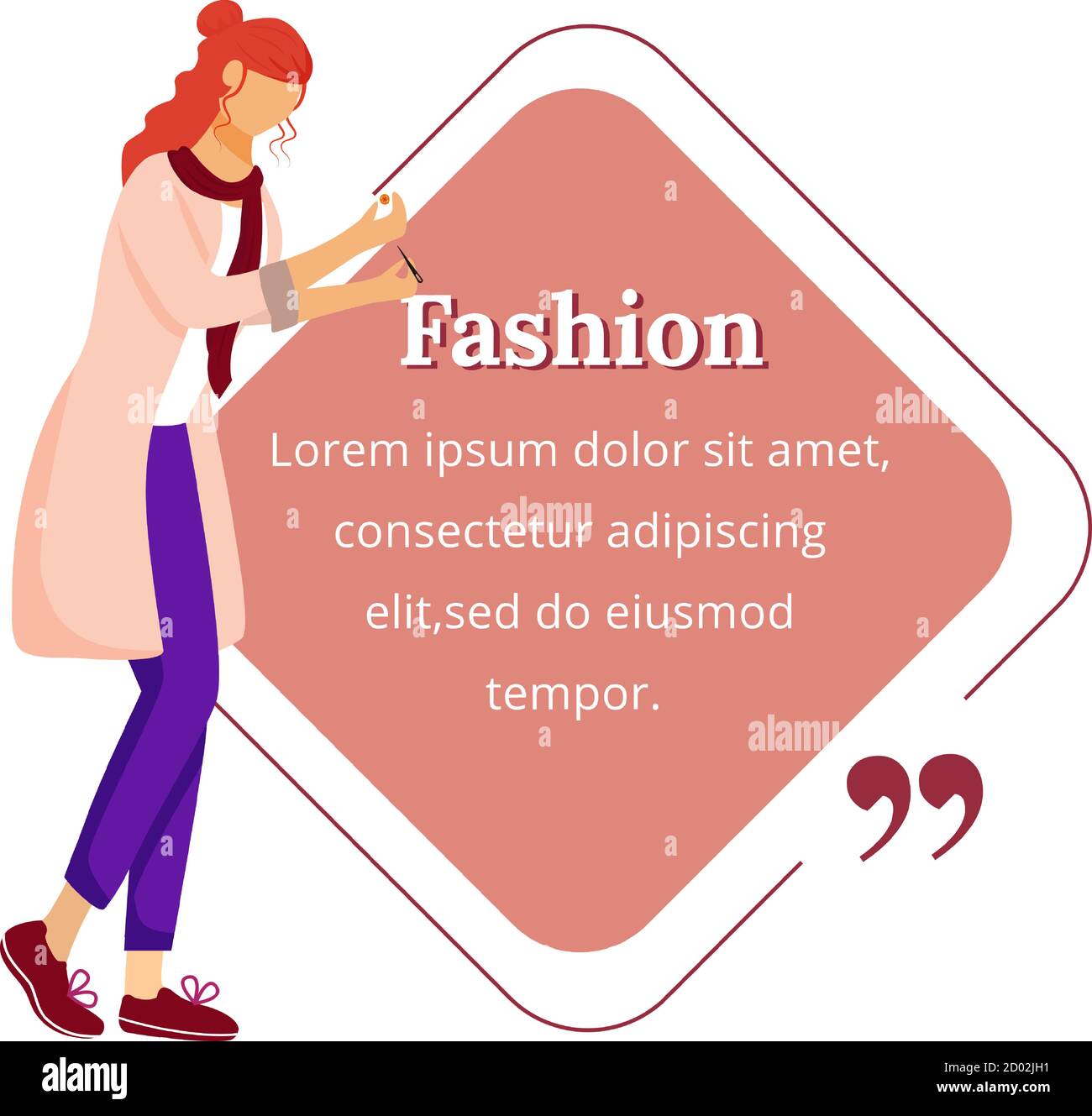 Fashion designer flat color vector character quote. Individual