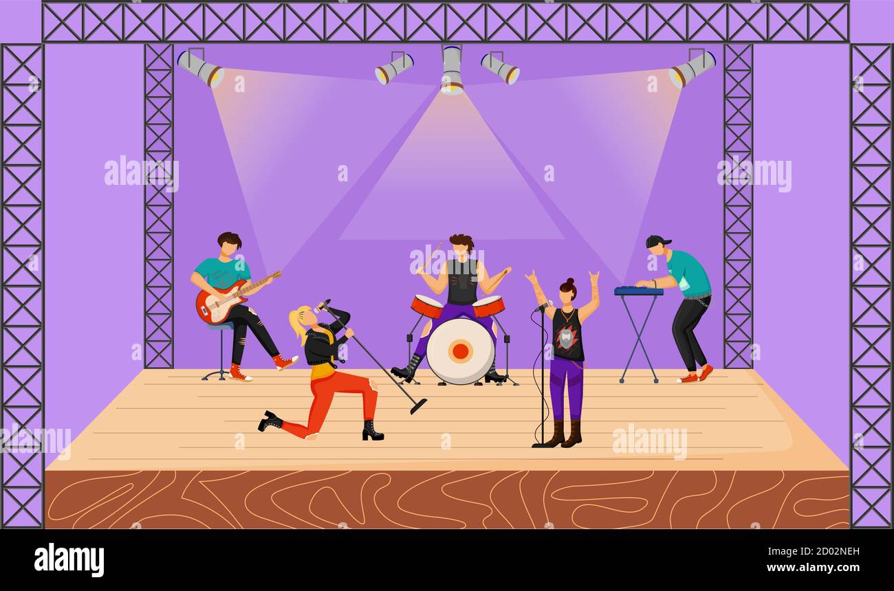 Punk Rock Band Flat Vector Illustration Music Group With Two Vocalists 