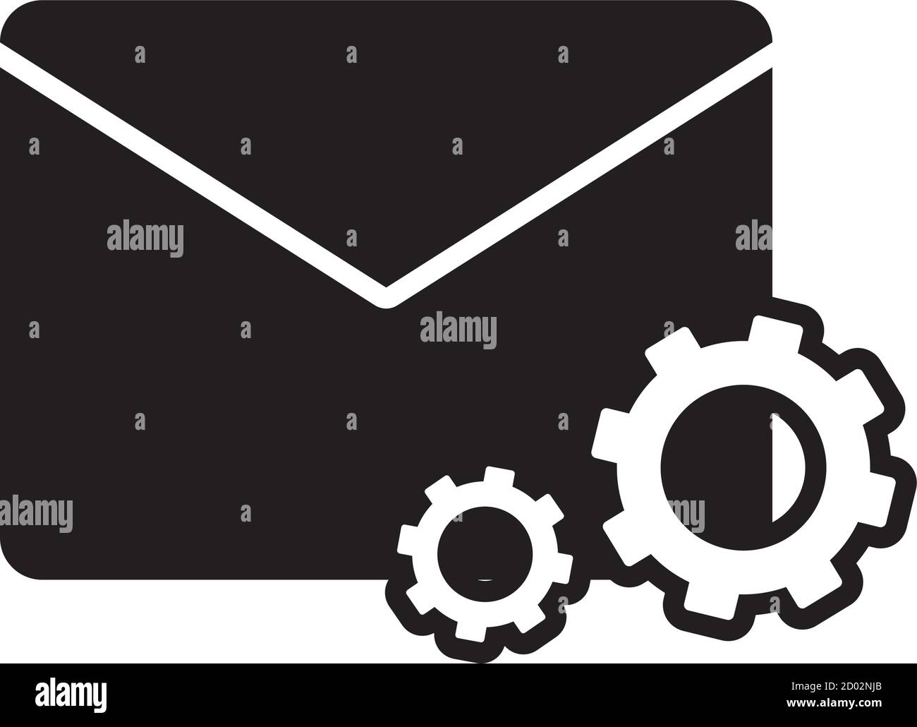 envelope with gear wheels icon over white background, silhouette style ...