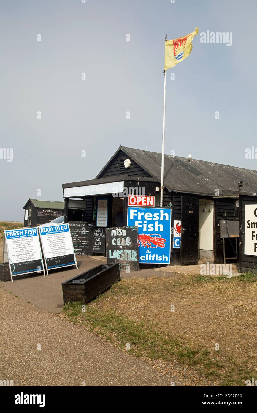 Aldeburgh, Suffolk, England, August 9th 2020, visitors to the town may buy fish from one of the beachside vendors. Stock Photo