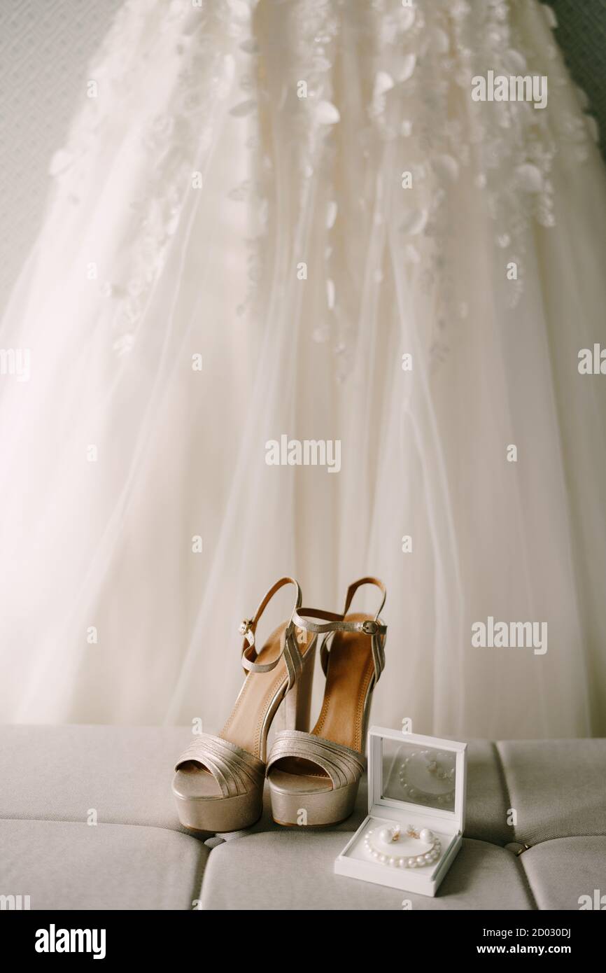 white and gold wedding shoes