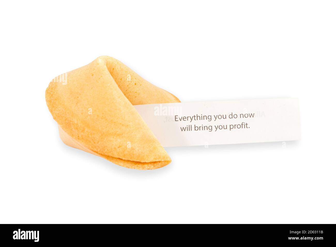 Fortune cookie with blank slip prediction isolated on white background