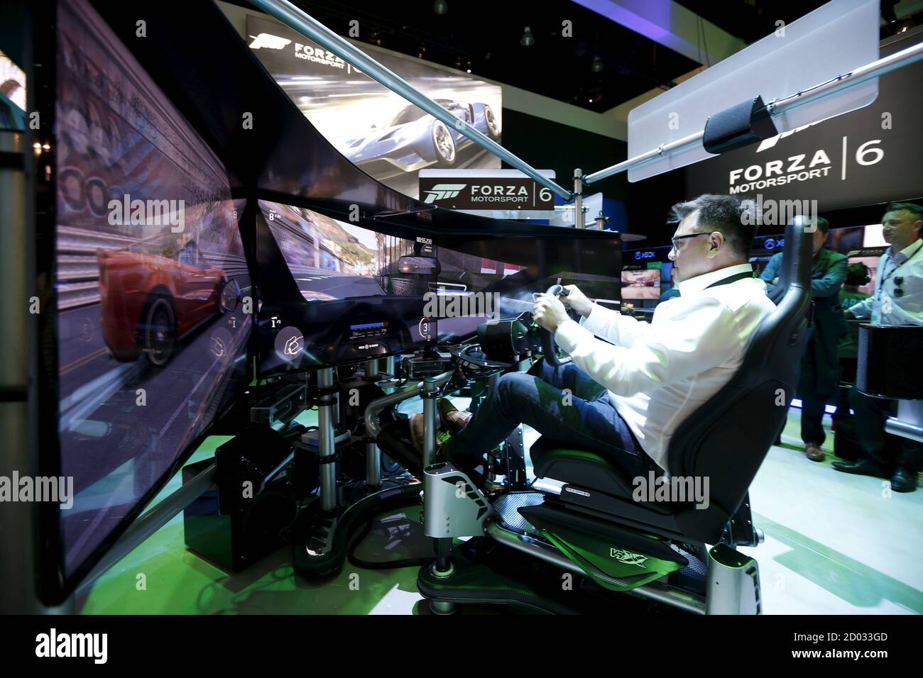 A Man Plays The Forza Motorsport 6 Video Game Simulator At The Microsoft Xbox Booth At The Electronic Entertainment Expo Or In Los Angeles California United States June 16 15 Reuters Lucy