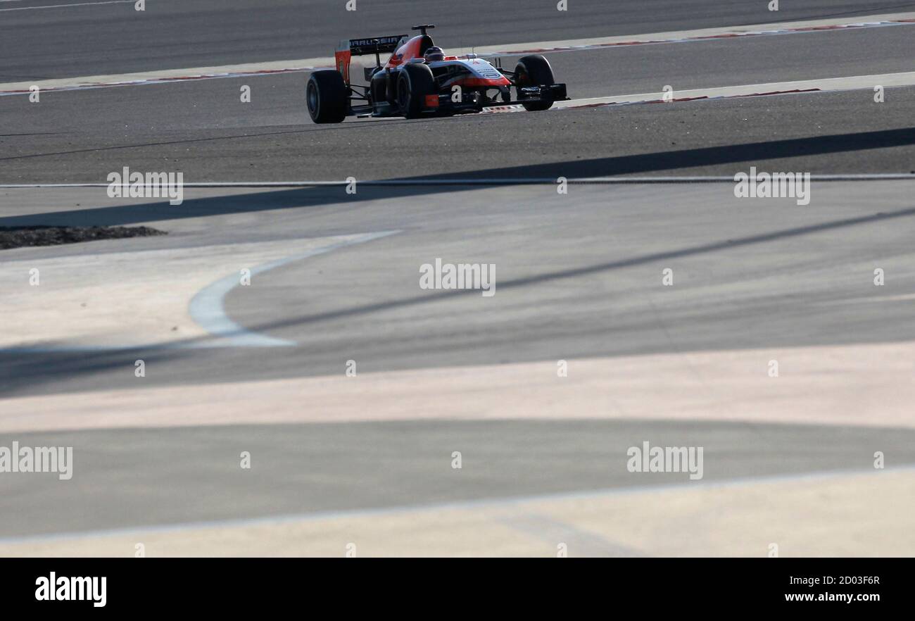 Marussia Formula One driver Max Chilton of Britain drives his car during  day four of Formula One's final pre-season test at Bahrain International  Circuit (BIC) in Sakhir, south of Manama, March 2,